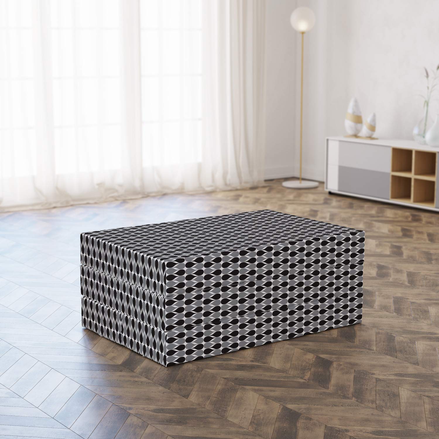 Ambesonne Retro Foldable Mattress - Abstract Classic Wavy Ovals Design, 74.8