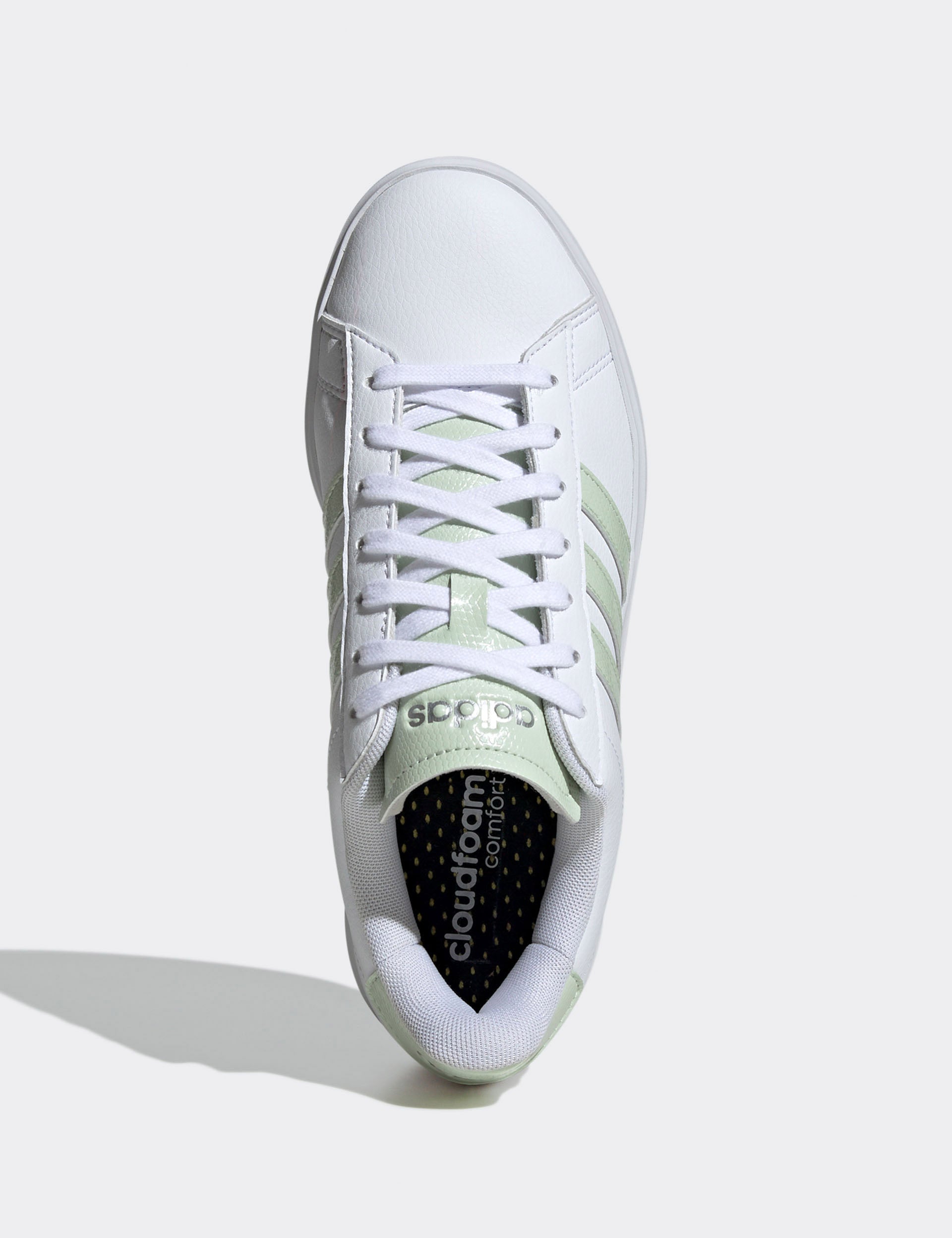 Adidas Grand Court 2.0 Sneakers - Cloud White/Linen Green/Matte Silver - Comfortable Tennis Shoes for Men & Women - Perfect for Casual Wear, Gym & Outdoor Activities