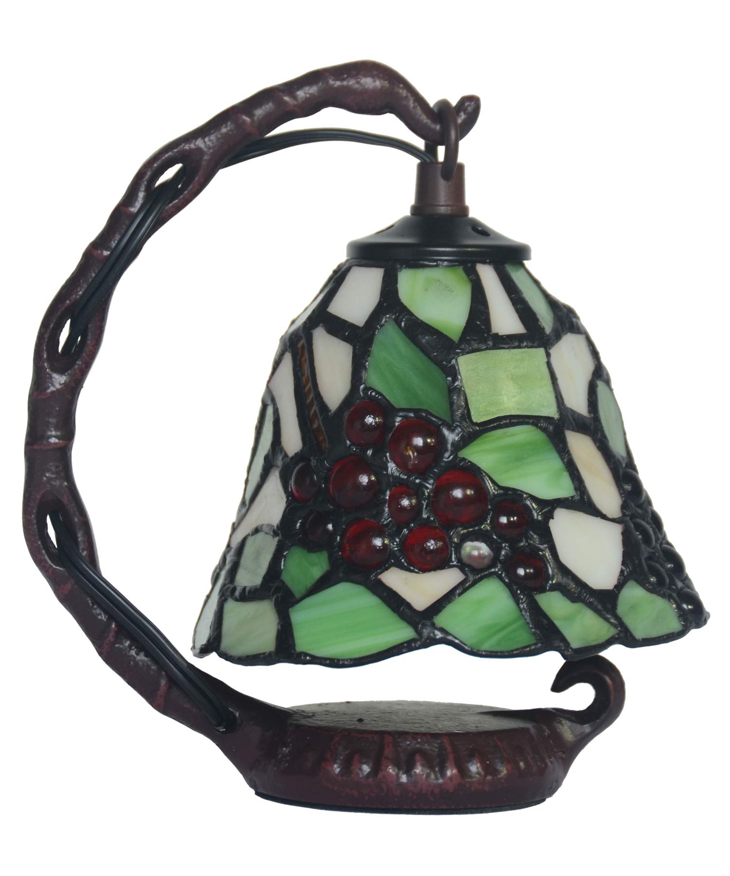 Tiffany Style Small Night Light - Bell Shaped Table Lamp with Green Grape Stained Glass Shade & Iron Base - Perfect for Living Room, Bedroom, Bedside & Nightstand - Romantic Ambiance Lighting for Home Decor