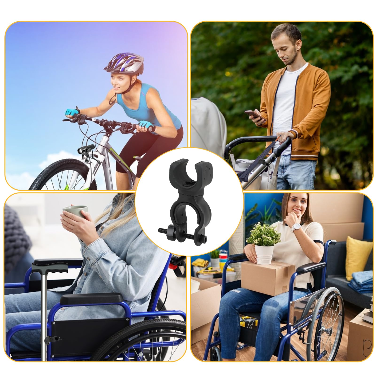 Bewudy 4-Pack Universal Cane Holder for Walkers, Rollators, Wheelchairs & Electric Scooters - Durable Walking Stick Accessory for Seniors & Mobility Aids - Perfect for Home, Hospital & Outdoor Use