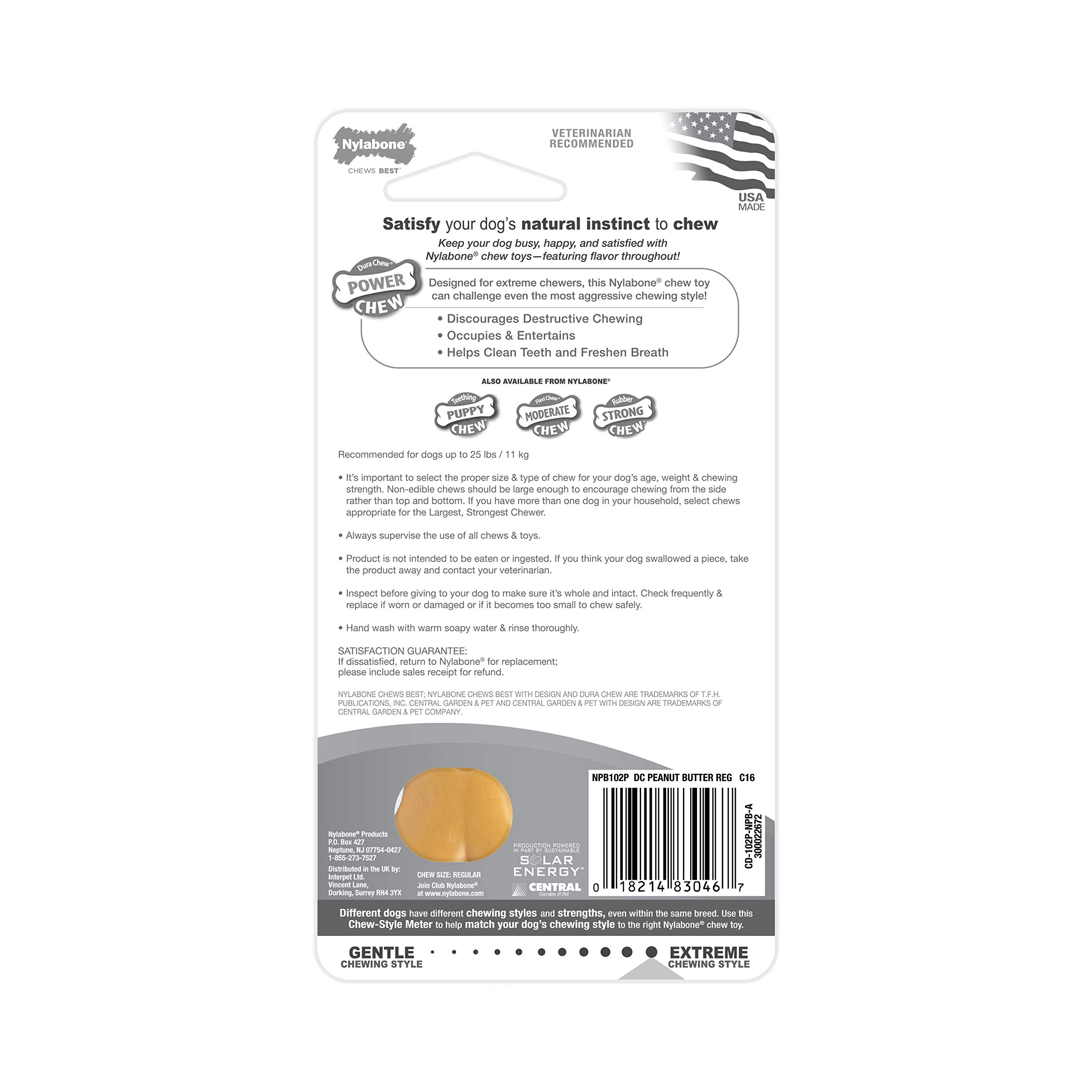 Nylabone Durable Dog Chew Toy for Aggressive Chewers - Peanut Butter Flavor, Small (Up to 25lbs) - Perfect for Playtime & Training
