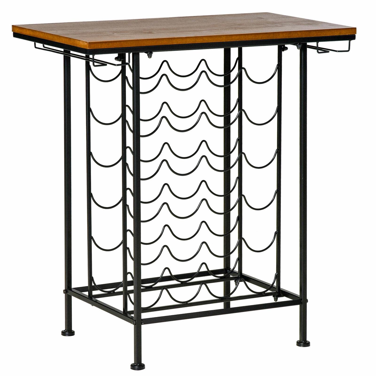 AWED 24-Bottle Rustic Wood Wine Rack Table with Glass Stemware Holders - Wine Storage Cabinet & Liquor Organizer for Kitchen, Dining Room, Bar, and Home Decor