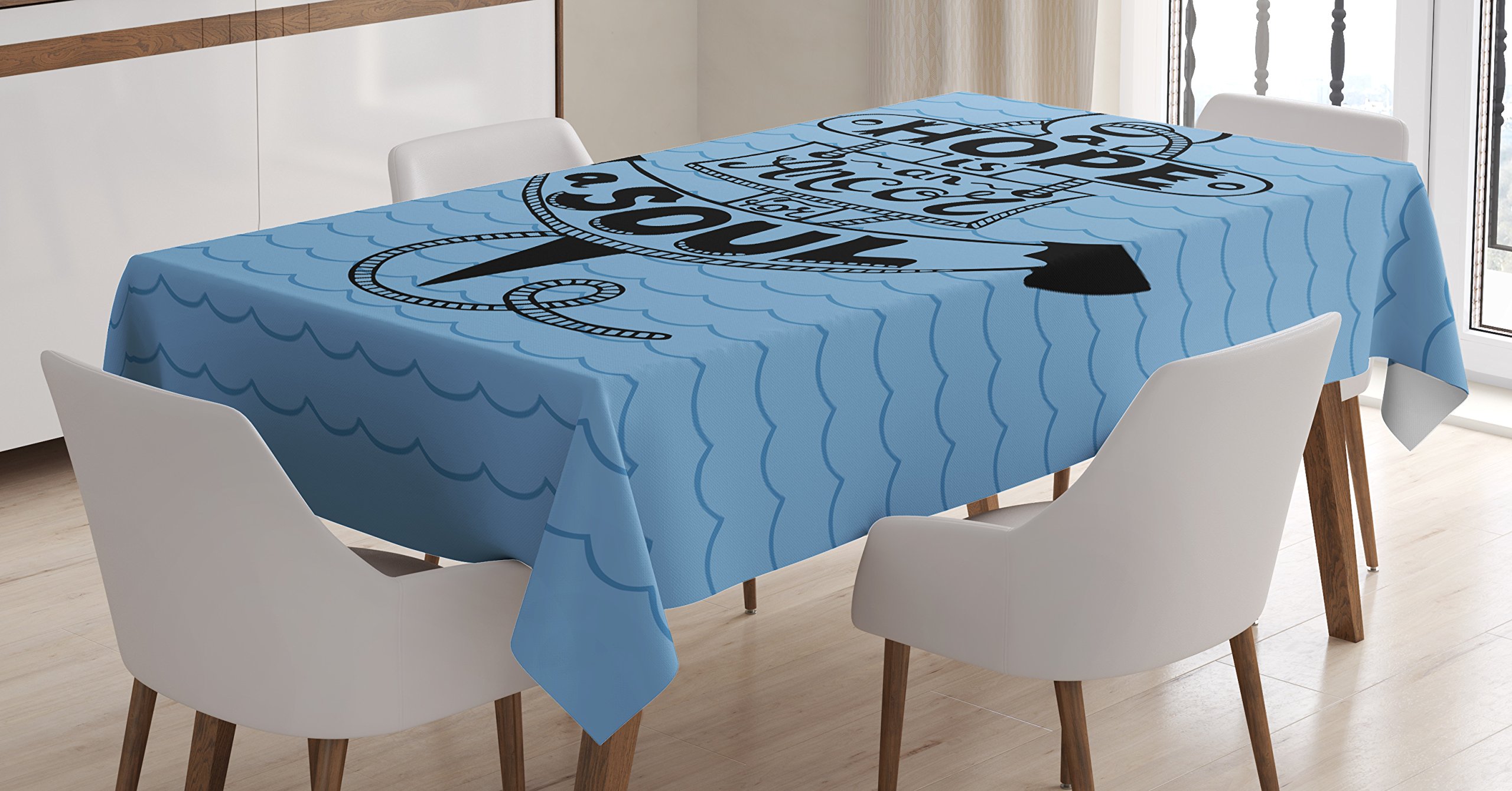 Ambesonne Hope Tablecloth - Hand Drawn Anchor with Marine Elements on Wavy Sea Background, 60