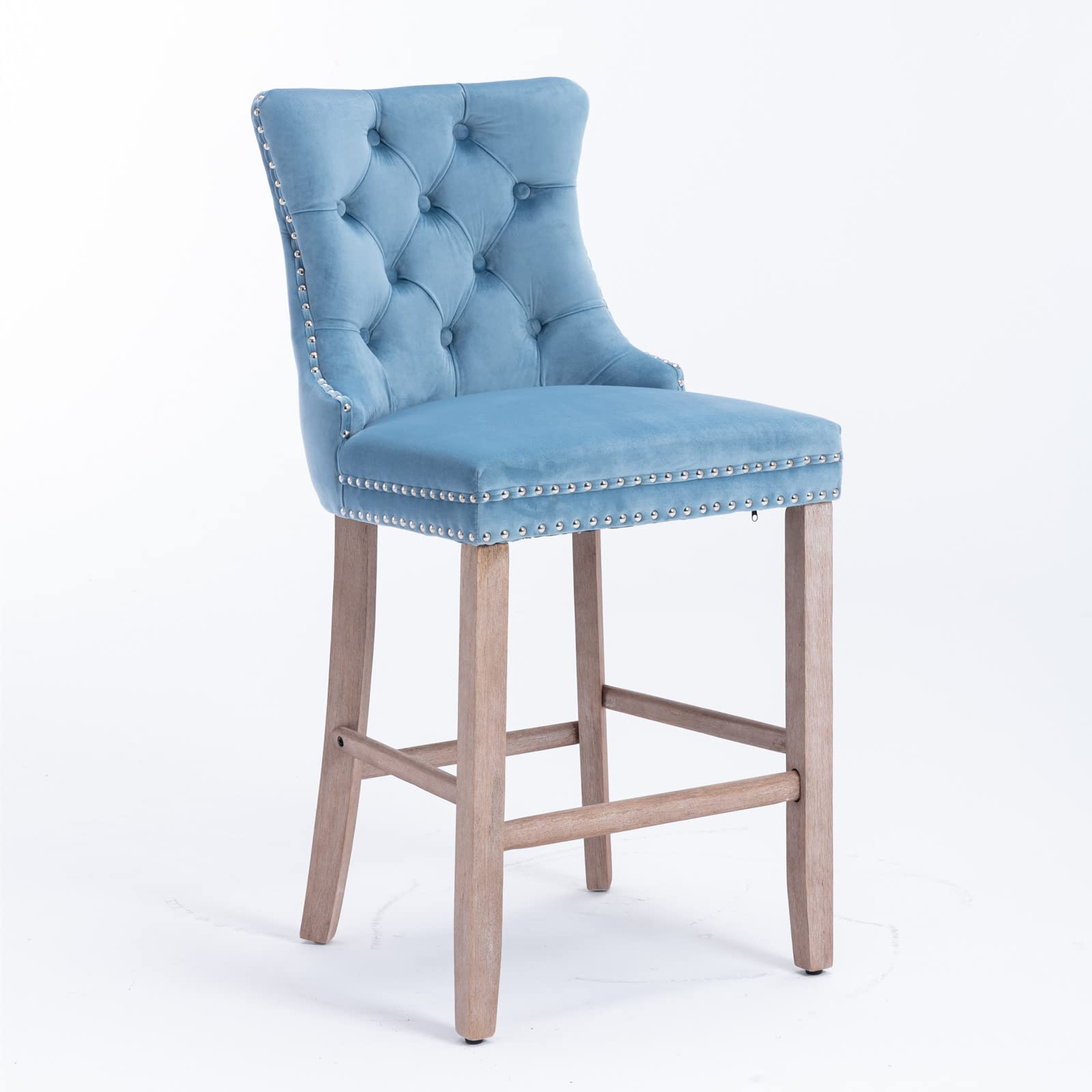 LZ LEISURE ZONE 2-Piece Velvet Upholstered Counter Height Bar Stools Set - Button Tufted Decor, Chrome Nailhead Trim & Back Ring, 27.2