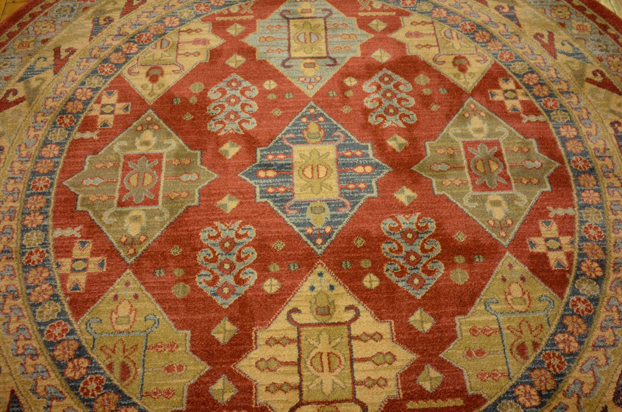 Unique Loom Sahand Collection Floral Geometric Round Area Rug - 6' x 6' Red Handmade Persian Style Carpet for Living Room, Bedroom & Dining Room Decor