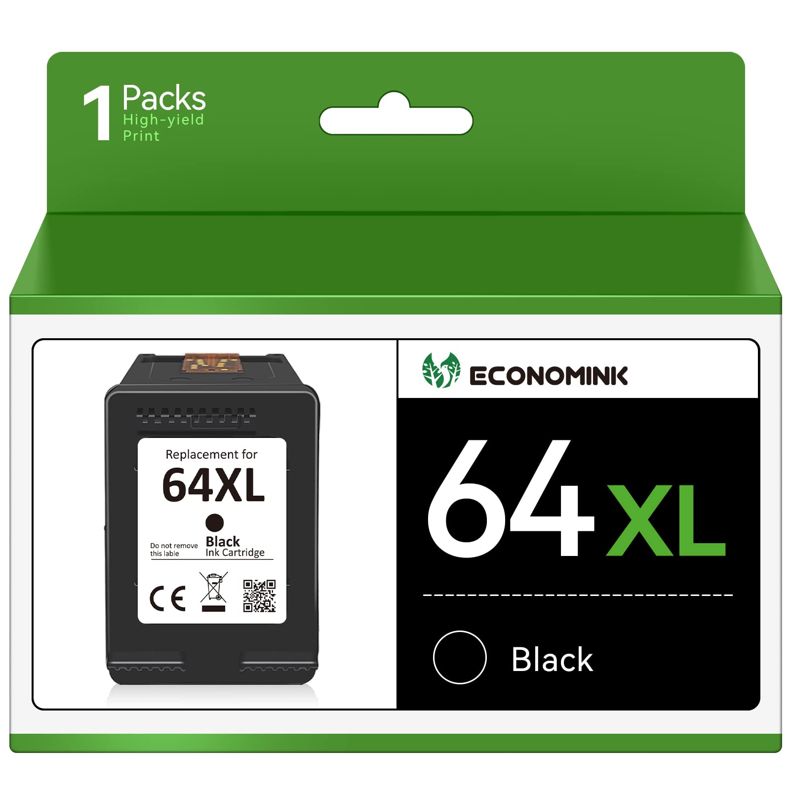 Economink 64XL High-Yield Black Ink Cartridge - Remanufactured Replacement for HP 64/64XL - Compatible with HP Envy Photo 7855/7155/6255/7164/6222/6252/7134/7830/7864/7800/6230/6220/6234/7120 & Tango Smart Printer - Ideal for Home Office Printing, Documents, Photos and School Projects