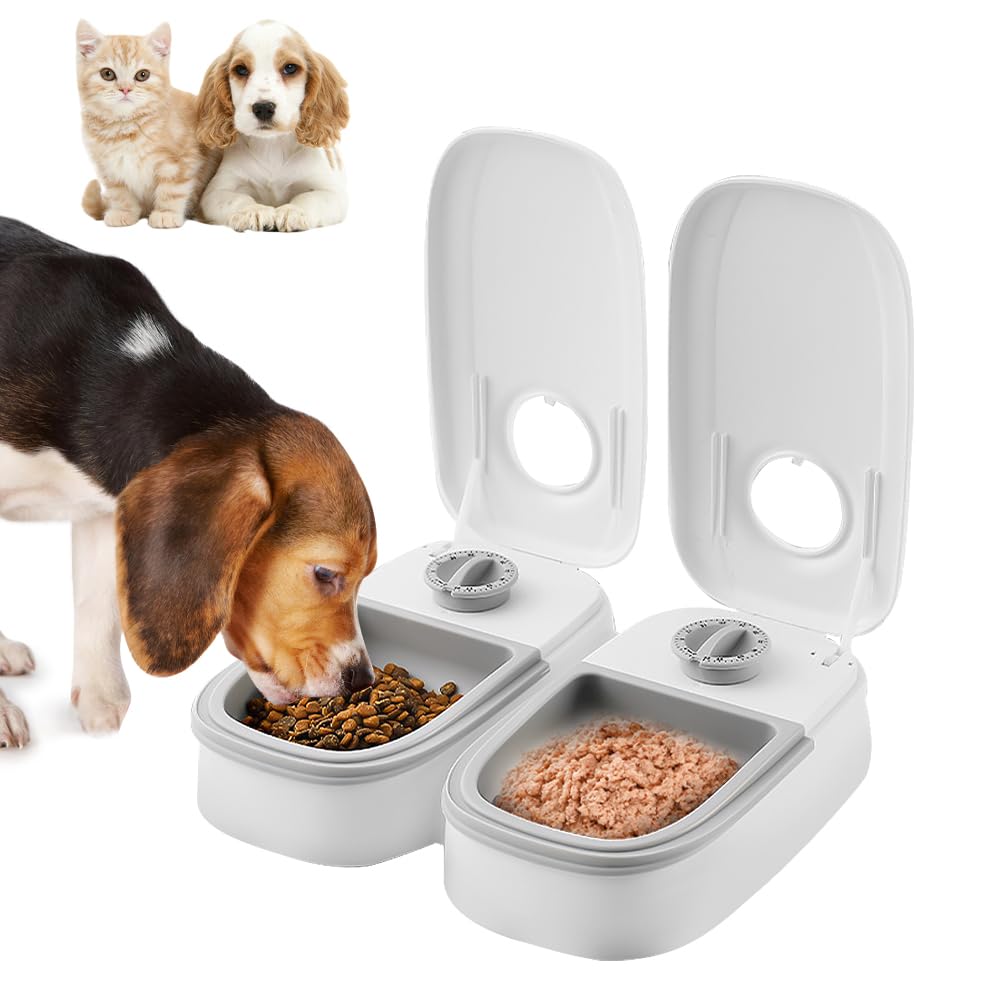 Afenau Automatic Cat Feeder - 2 Meal Timer for Dry & Wet Food, Perfect for Small to Medium Cats & Dogs | Smart Pet Feeder for Vacation, Workdays & Nighttime Feeding