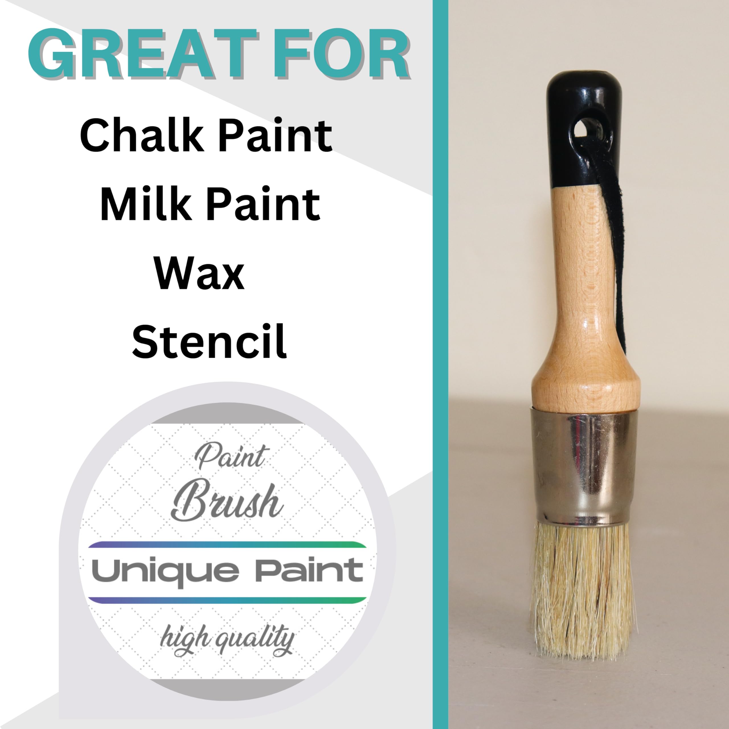 2-Piece Chalk Wax Paint Brush Set - 1 Round & 1 Oval Bristle Brush for Furniture Painting, Cabinets, Stenciling | Perfect for Chalk Paint, Milk Paint & Home Decor Projects | DIY Furniture Makeover & Craft Painting Tools