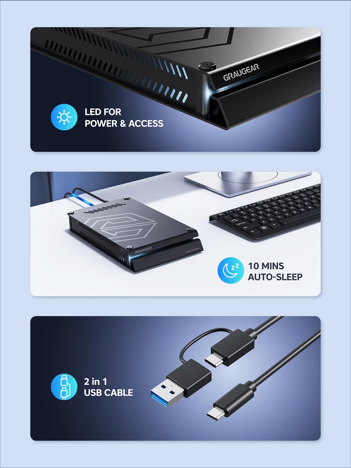 GRAUGEAR 4TB External Hard Drive Aluminum Case for Playstation - Pre-Formatted for PS4/PS5, 3.5 Inch HDD with Power Adapter - High Capacity Storage for Gaming, Media & Backup