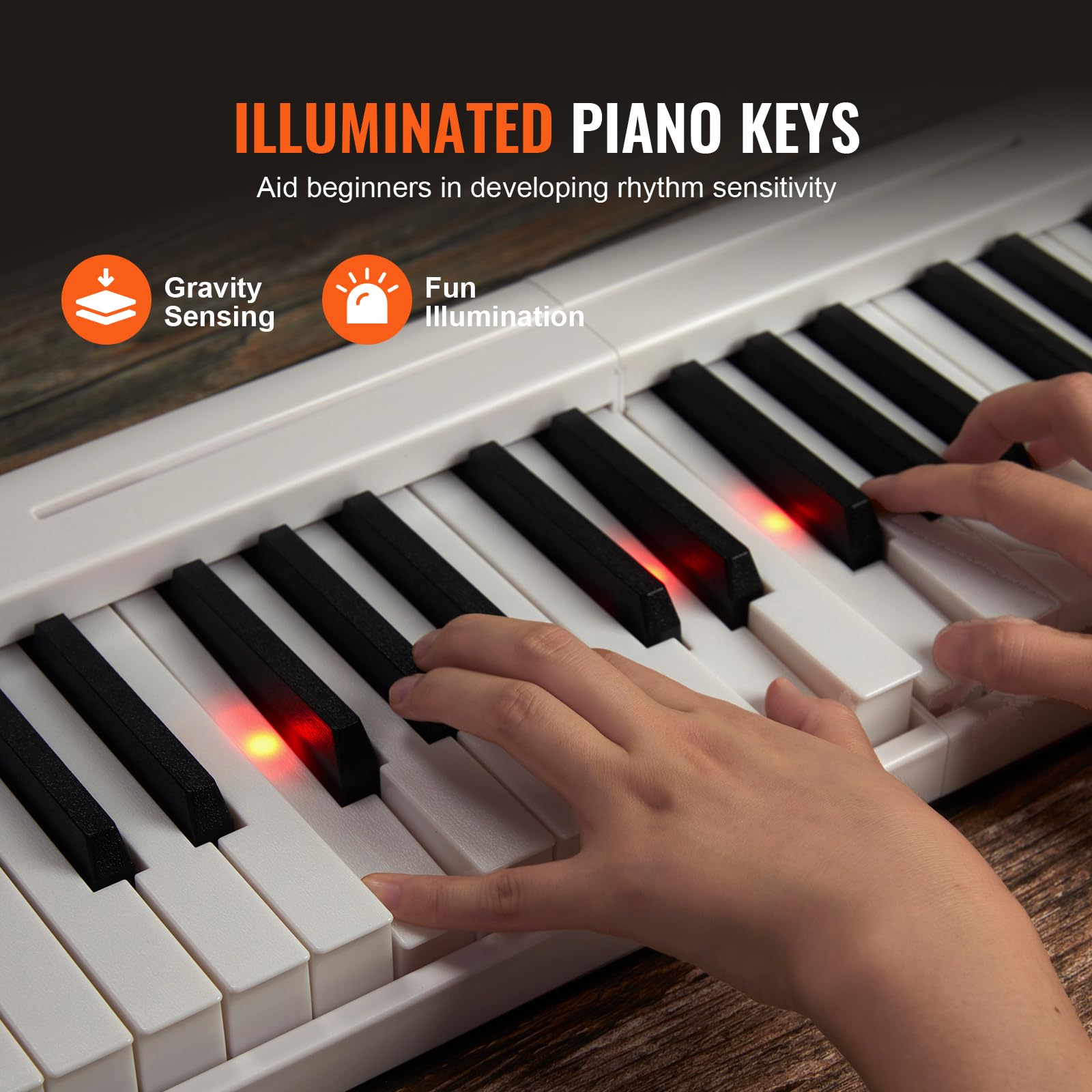 VEVOR 61-Key Portable Electronic Digital Piano with Bluetooth & MIDI, Foldable Keyboard with Touch Sensitive Keys, Sustain Pedal & Lighted Carrying Bag - Rechargeable Beginner Piano for Teens & Adults (White, BX-11) - Perfect for Home Practice, Travel & Music Learning