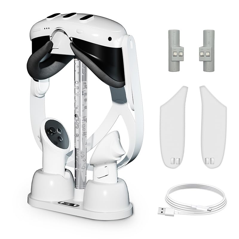 Meta Quest 3 VR Controller Charging Station & Headset Stand with RGB Lighting – Premium VR Accessories Storage for Gaming & Home Display