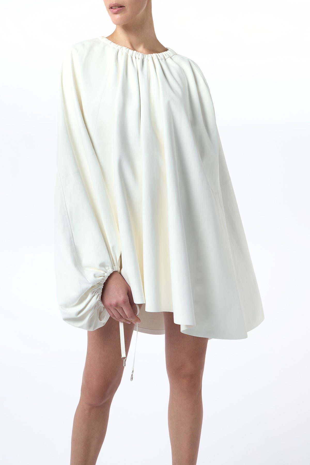 Wilmer Pleated Cape Top in Ivory Soft Leather - Elegant Women's Fashion for Parties & Evening Events