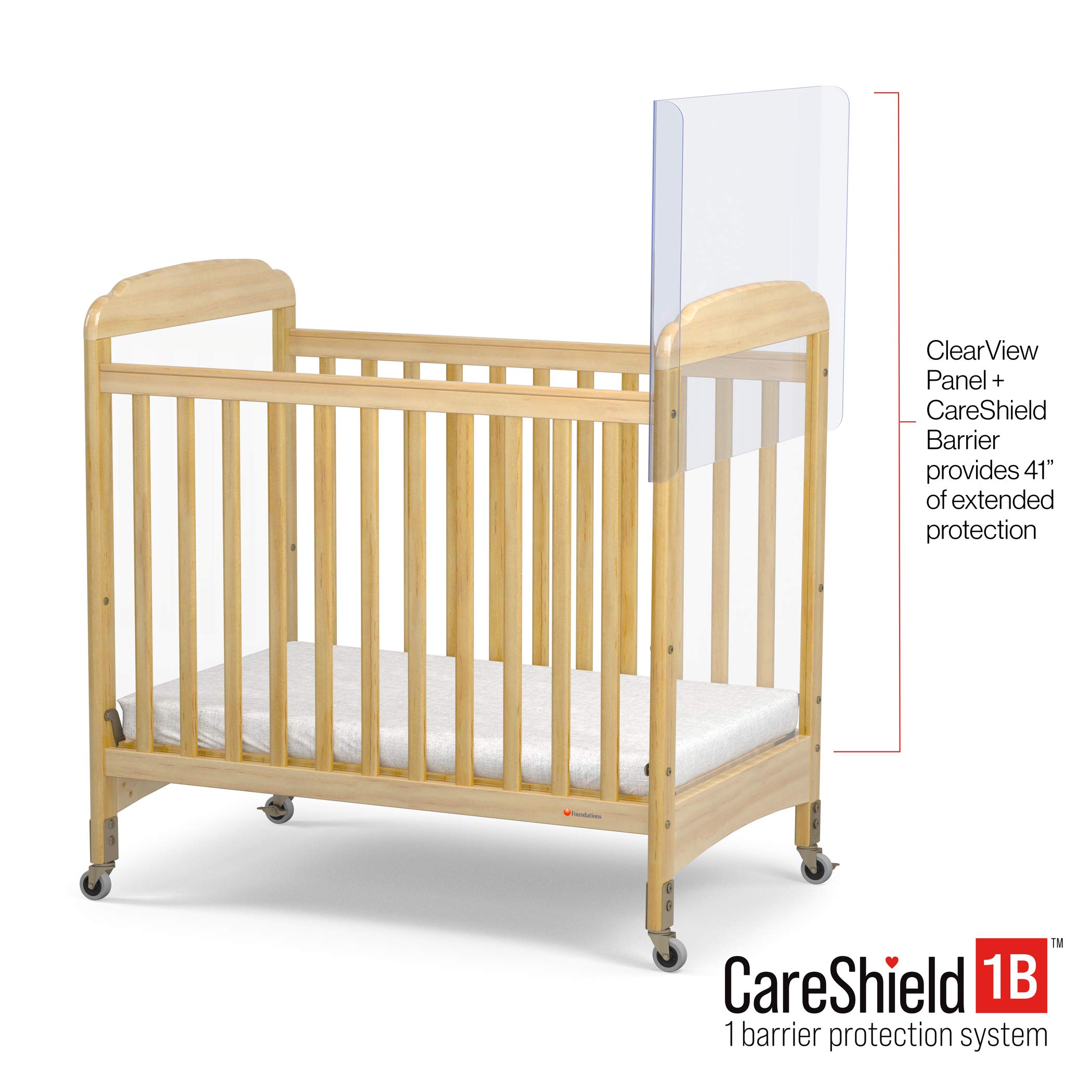 Foundations CareShield 1-Sided Crib Divider - Clear Plexiglass Safety Barrier for SafetyCraft & Serenity Cribs - Easy Installation Baby Crib Partition for Daycare Centers & Nurseries - Increases Crib Capacity (1-Pack) - Perfect for Childcare Facilities & Home Nurseries