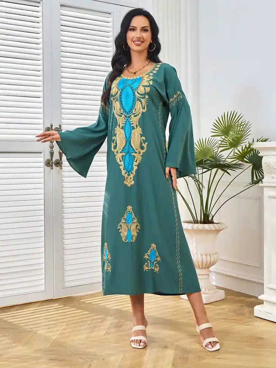 Elegant Eid Caftan Dress for Women - Floral Embroidery Kaftan #25284 - Perfect for Eid Celebrations, Parties & Special Occasions