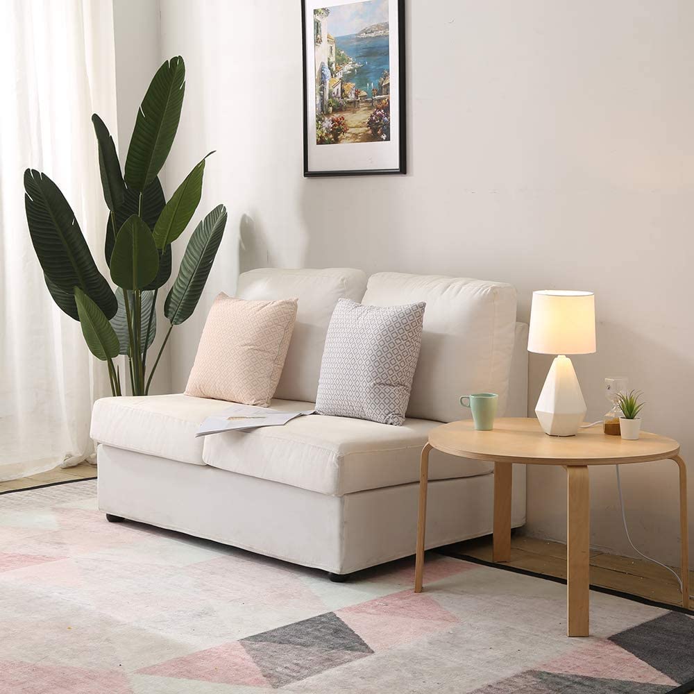 Modern White Ceramic Table Lamp - Irregular Geometric Bedside Nightstand Lamp with Fabric Shade for Bedroom, Living Room & Kitchen | Perfect for Reading, Decor & Ambient Lighting
