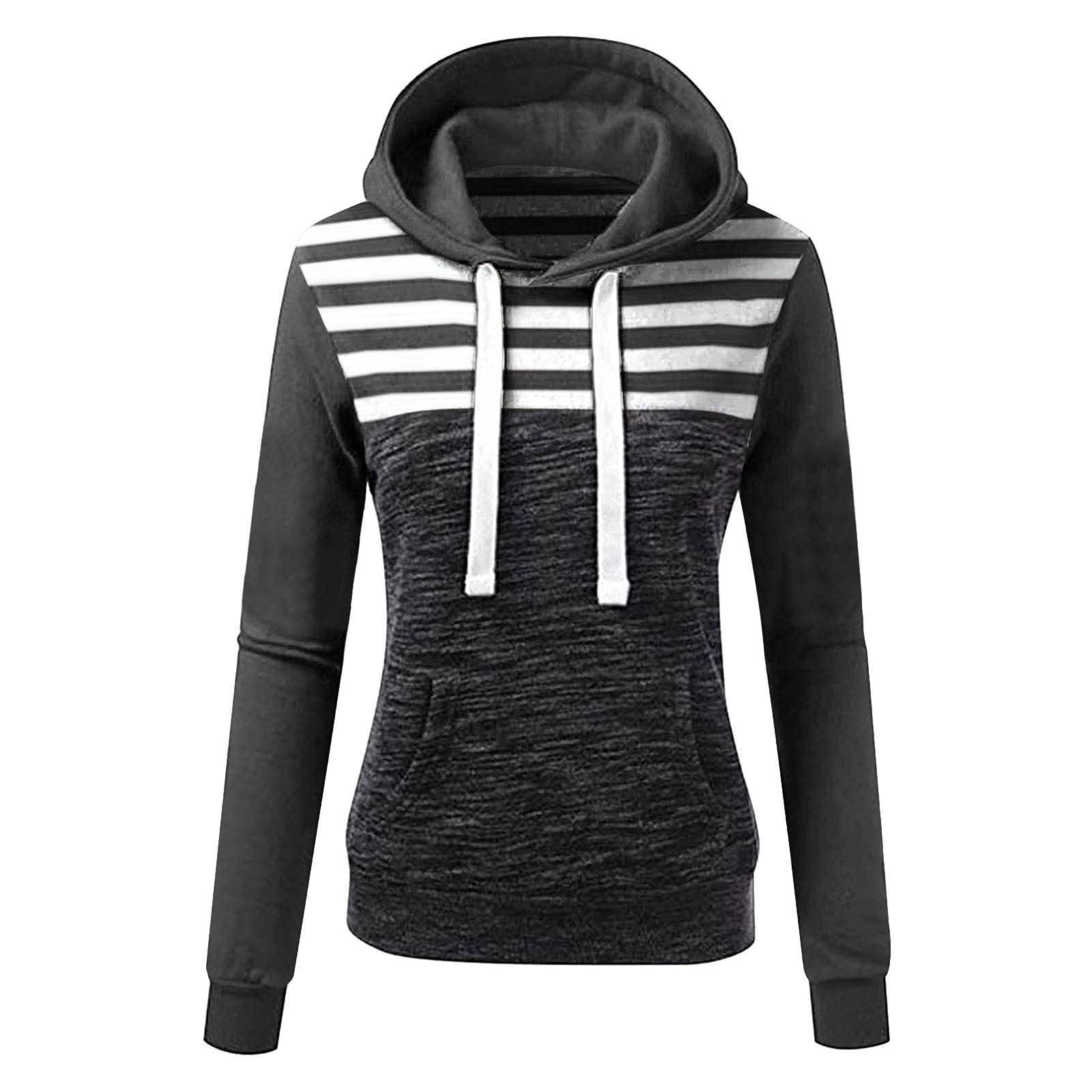 Jieson Women's Slim Fit Hooded Sweatshirt - Long Sleeve Striped Pullover Hoodie for Casual Wear, Gym & Outdoor Activities