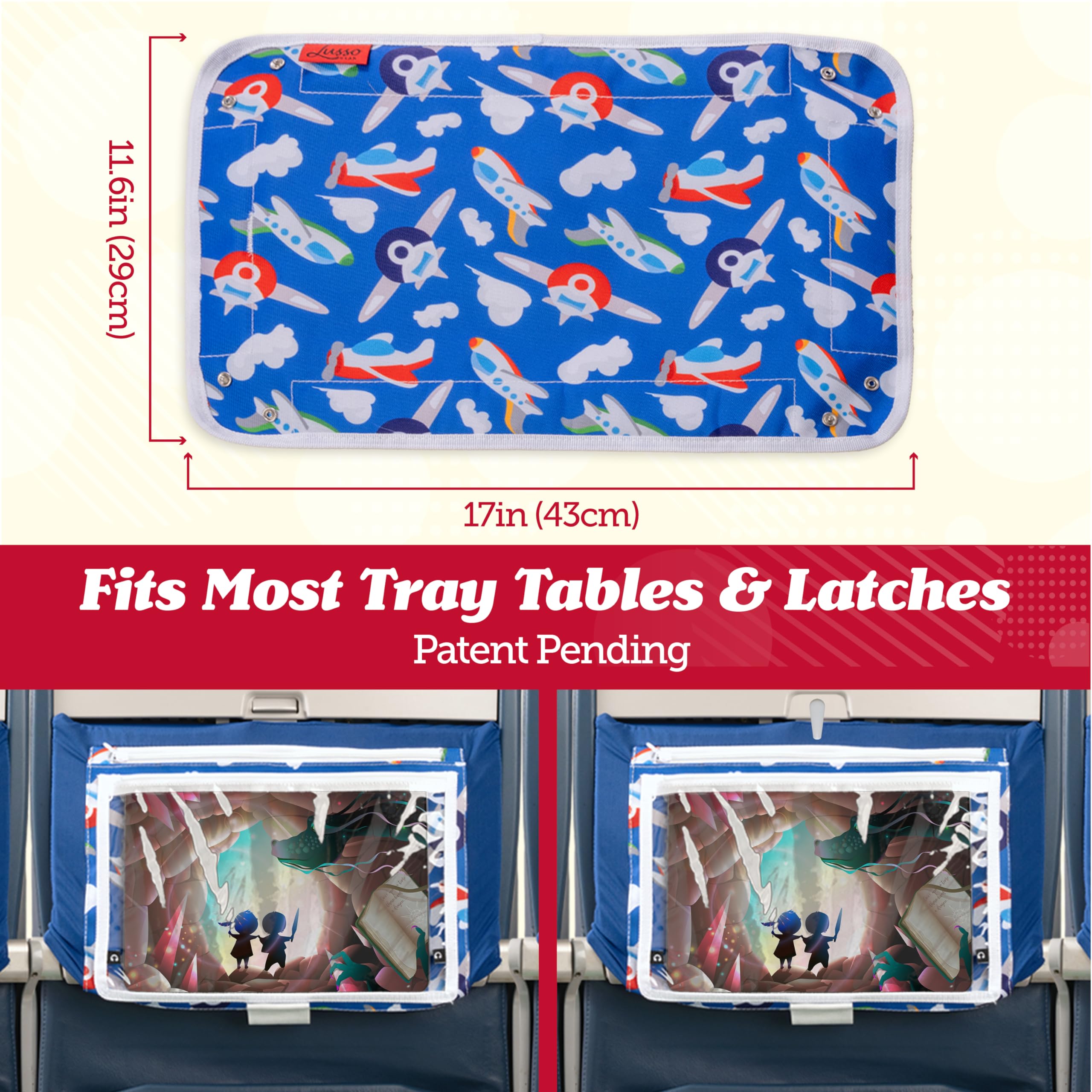 Lusso Gear Kids Airplane Tray Table Cover with Storage Pockets - Travel Essentials for Toddlers & Babies - Reusable Airplane Tray Cover for Flights, Trains & Cars - Perfect for Snacks, Toys & Activities (Mermaid Design) - Ideal for Long Flights, Road Trips & Family Travel