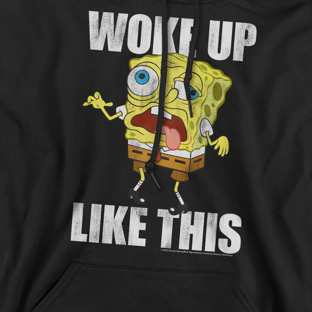 Popfunk Classic Spongebob 'Woke Up Like This' Meme Unisex Hoodie - Black, Large | Comfortable Pullover Sweatshirt for Casual Wear & Anime Fans