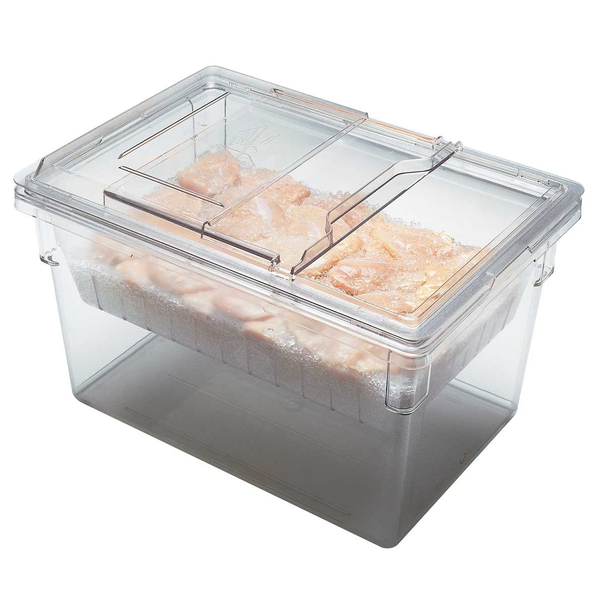 Cambro 1826CLRCW135 Camwear Clear Food Storage Box with Colander - 5 Deep, Fits 18 x 26 x 6 Containers | Perfect for Commercial Kitchens, Food Prep & Bulk Storage