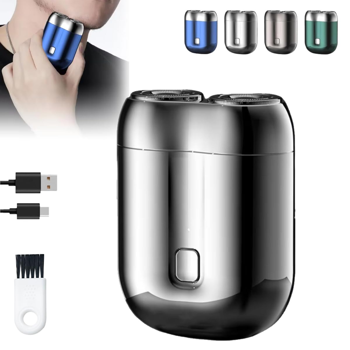 New Model Mini Dual-Head Electric Shaver for Men - Rechargeable, Waterproof & Compact Design (Silver) | Perfect for Travel, Gym & Daily Grooming