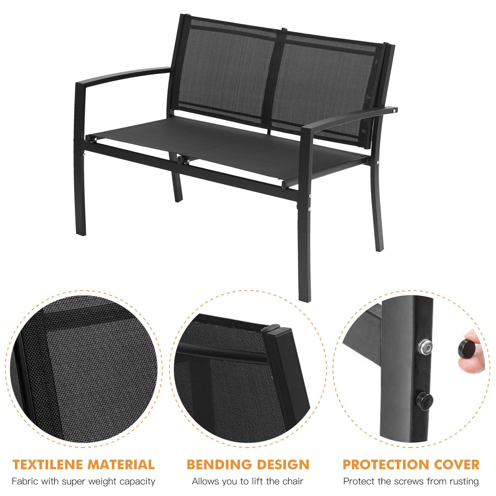 **PovKeever 4-Piece Outdoor Patio Furniture Set - Black Garden Conversation Set with Glass Coffee Table for Poolside, Lawn, Porch & Backyard Relaxation**