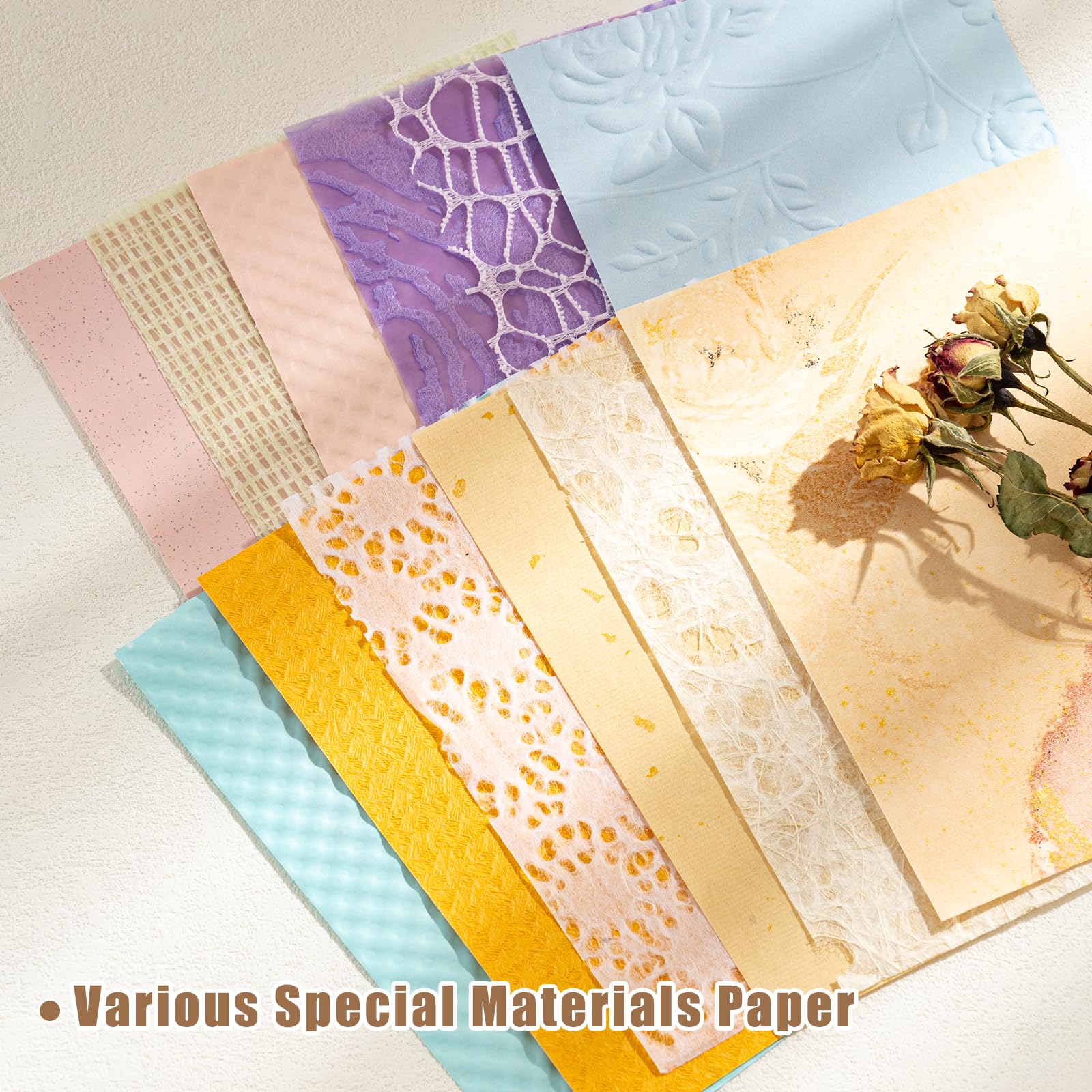 50 Sheets Textured Handmade Scrapbook Paper - Mulberry & Mesh Fabric Decorative Mixed Set for DIY Crafts, Scrapbooking, Junk Journal, Collage - 4.1x5.8 Inches A6 Size - Perfect for Card Making, Gift Wrapping & Home Decor Projects