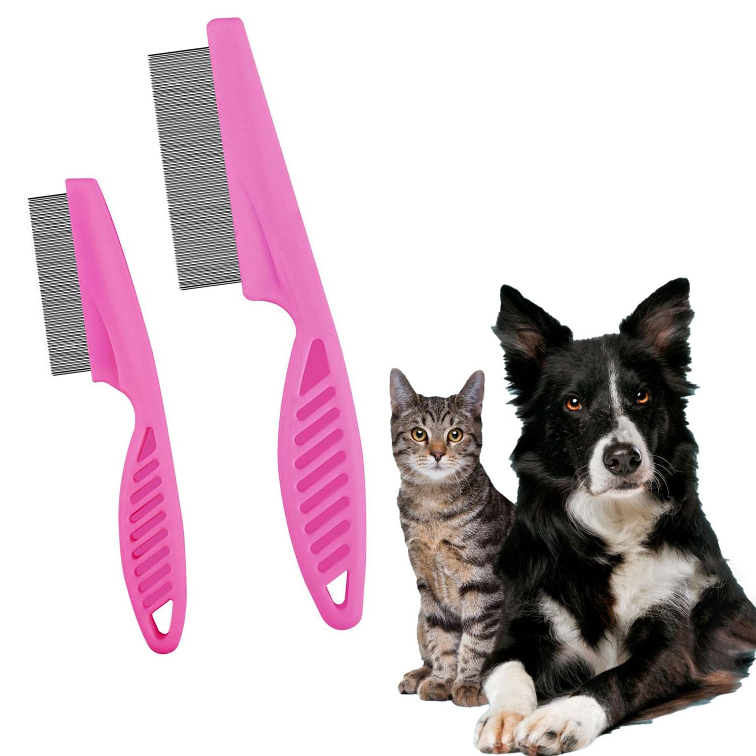 2 Pack Stainless Steel Pet Grooming Comb - Flea & Tear Stain Remover for Dogs & Cats, Gentle Massage Brush for Small Pets, Puppies & Kittens | Perfect for Daily Grooming, Shedding Control & Bonding Time
