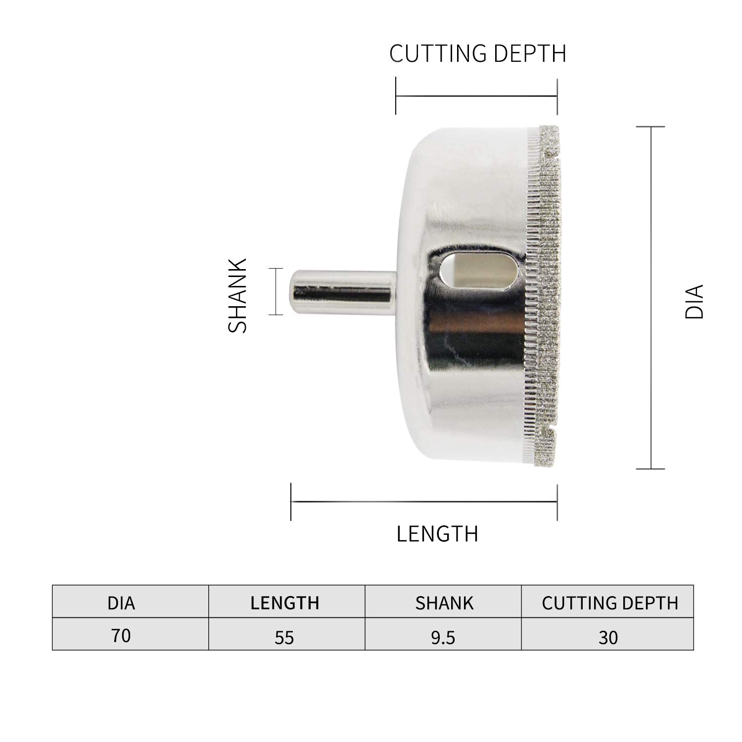 LAIWEI Diamond Hole Saw Drill Bit Set for Glass, Porcelain, Granite, Marble & Ceramic - 2-3/4