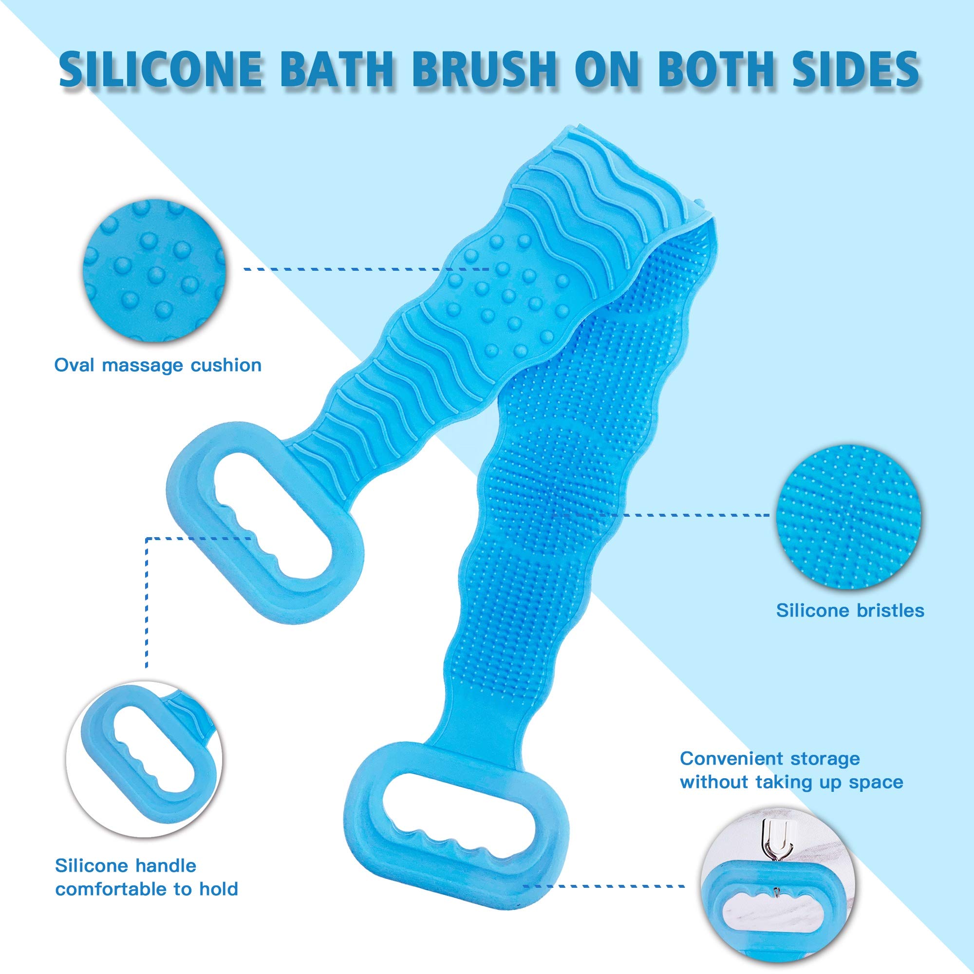 PlantaZee Silicone Shower Brush with Soft Bristles - Exfoliating & Deep Cleansing Body Scrubber for Back, Feet & Skin - Perfect for Spa, Bath & Massage at Home