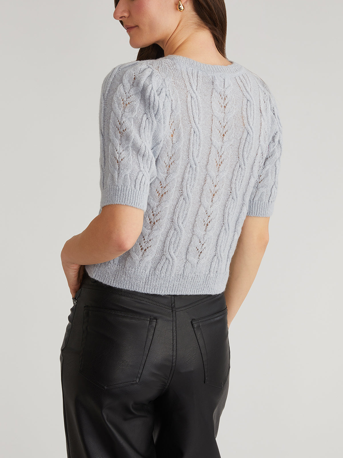 Lacey Puff Sleeve Crew Neck Cardigan Sweater for Women | Cozy Knit Pullover | Perfect for Fall, Winter & Layering Outfits