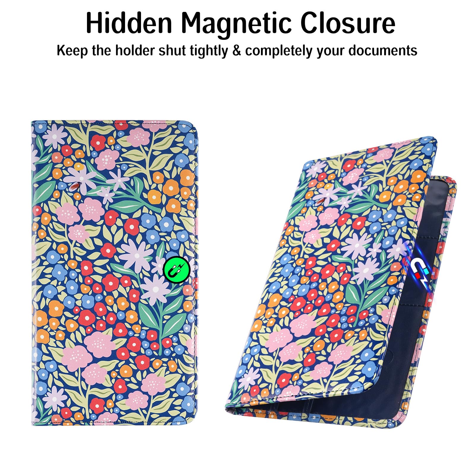Floral Magnetic Car Registration & Insurance Card Holder - Secure Organizer for Vehicle Documents with Stylish Cover - Perfect for Glove Box, Dashboard, or Purse Storage