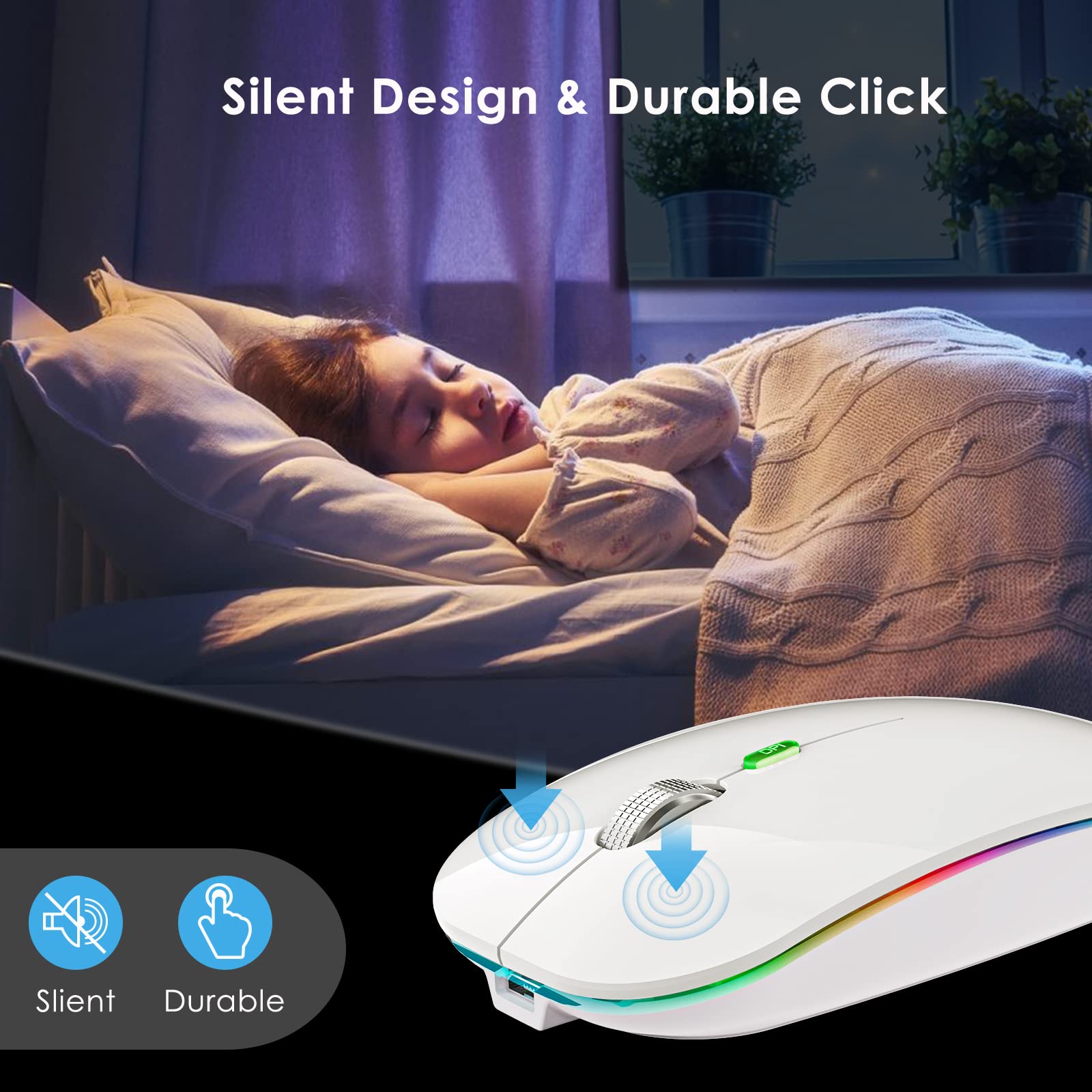 Wireless Rechargeable Gaming Mouse - Lightweight Honeycomb Design with RGB Backlit, Ergonomic Grip & USB Receiver for PC, Mac, Laptop - Perfect for Esports, FPS Games & Office Work (White)
