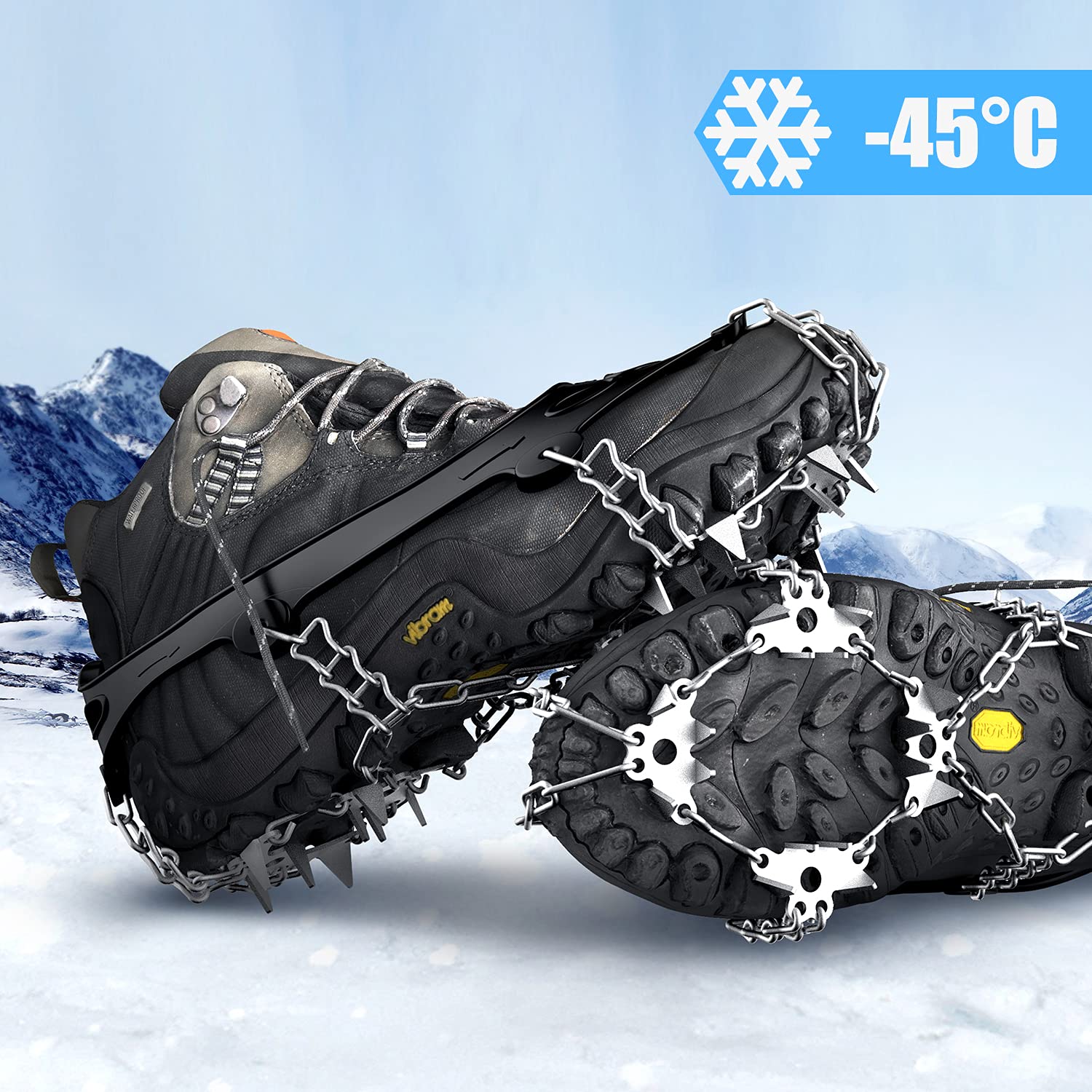 Best Ice Cleats & Crampons for Hiking Boots - Non-Slip Snow Traction Spikes with Chains for Men & Women - Perfect for Winter Hiking, Ice Fishing & Snowshoeing