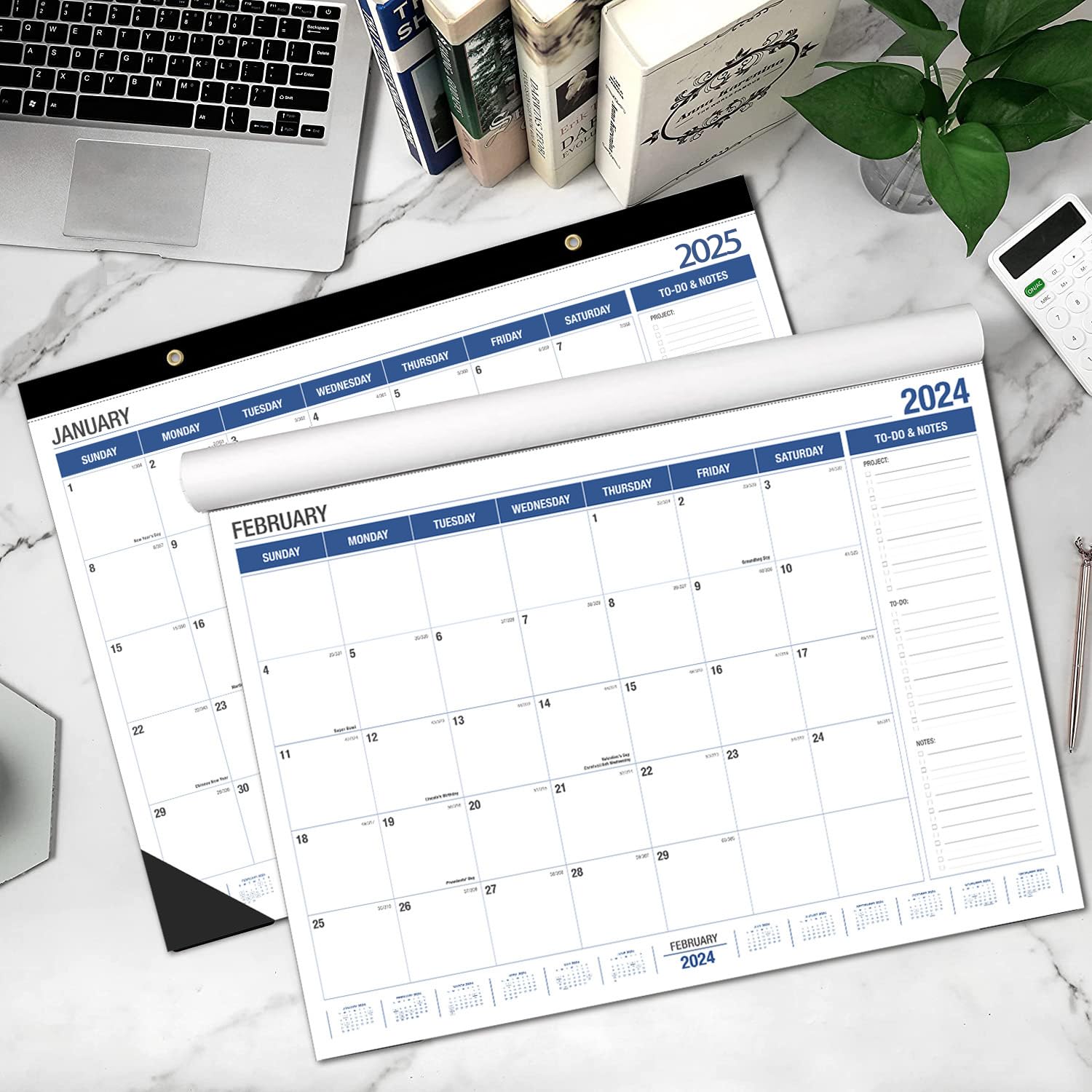 2024-2025 Large Wall & Desk Calendar - 21.96 x 16.96 Inches - July 2024 to December 2025 Monthly Planner - White & Blue Design - Perfect for Home, Office & School Organization & Planning