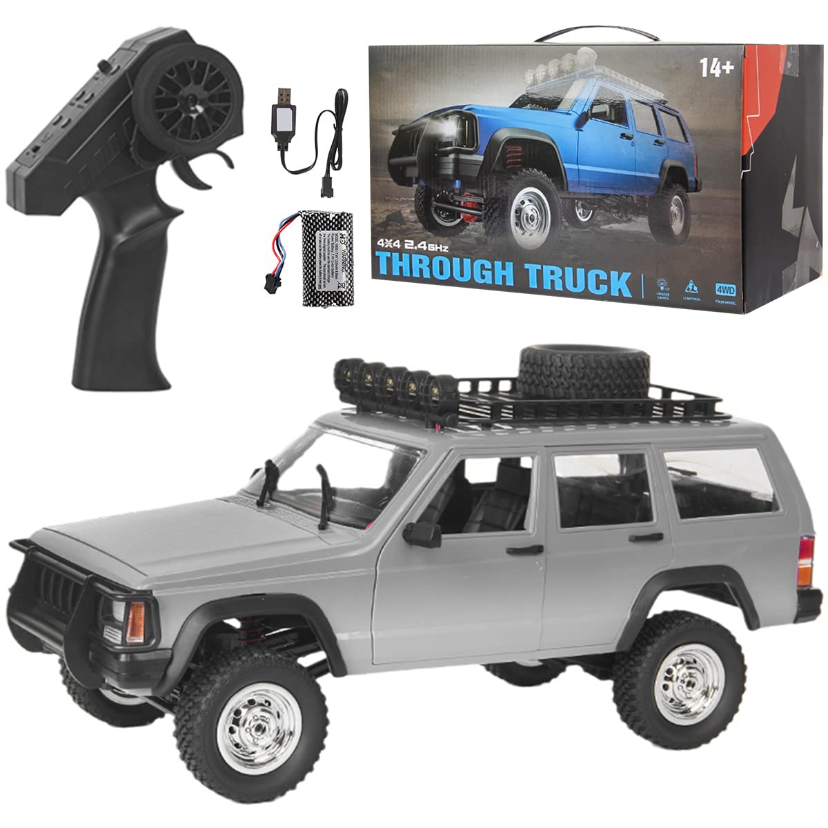 HJLXMF 1:12 Scale 4WD RC Rock Crawler Truck - 2.4GHz Remote Control Off-Road Vehicle with Turn Signals, RTR (Includes 3 Batteries) - Perfect Christmas Gift for Boys & Kids - Ideal for Outdoor Adventures, Backyard Play and Off-Road Racing