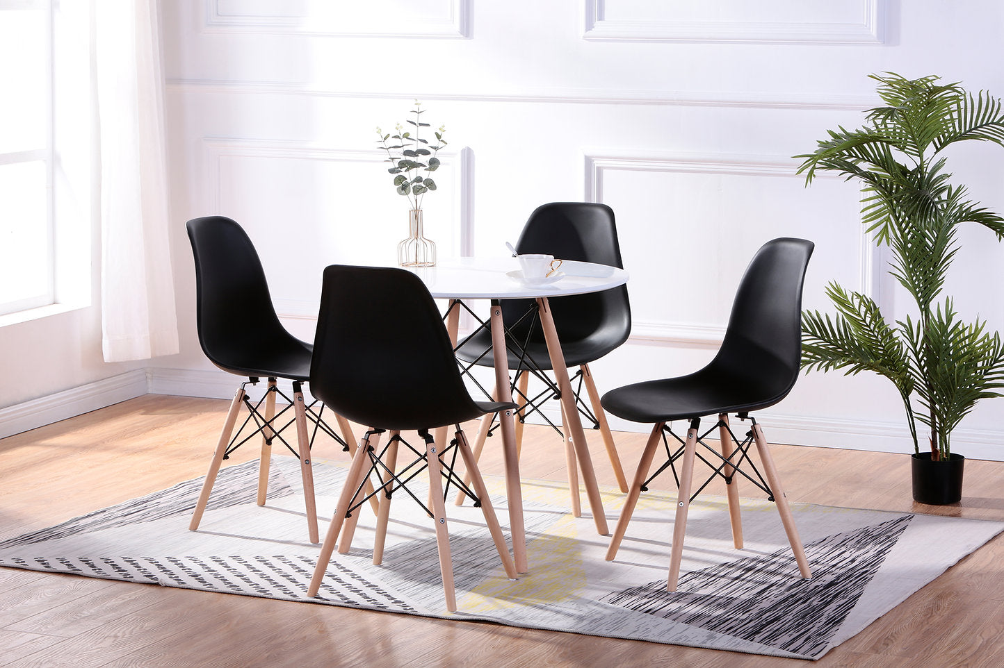 Stylish Black Eiffel Chairs - Set of 4 Modern Dining Chairs for Kitchen, Dining Room & Office - Comfortable Metal Frame Stackable Chairs