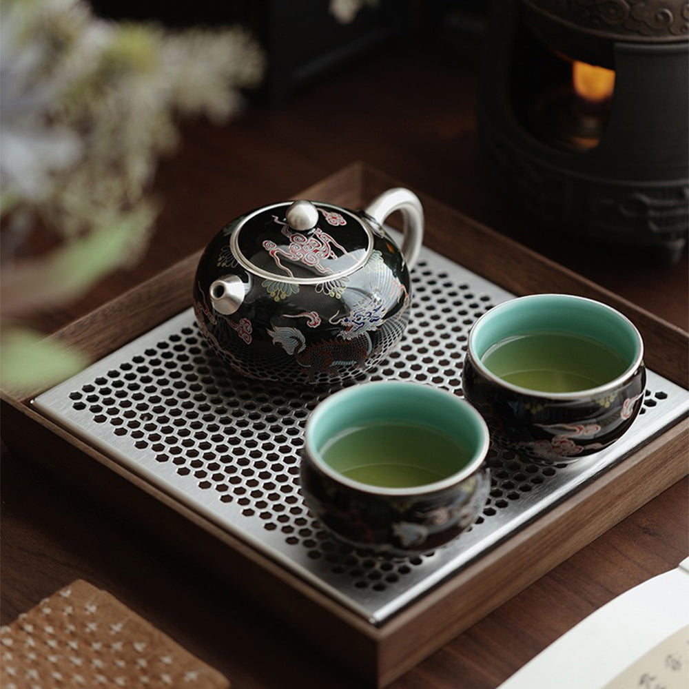 Antique Silver Plated Black Kirin Xi Shi Teapot - Chinese Style Handcrafted Tea Set for Home Decor & Tea Ceremony Gifts