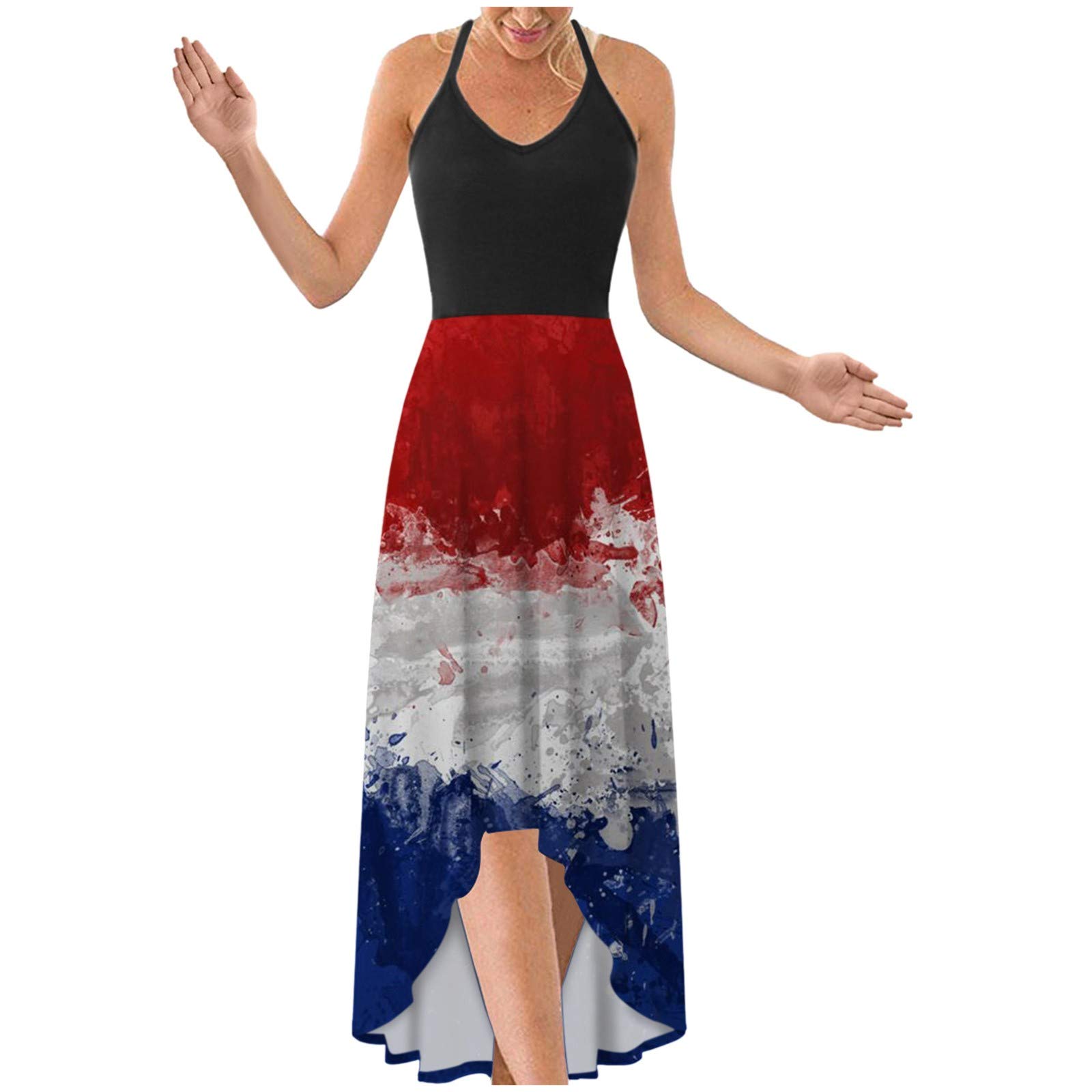 Elegant Printed Halter V-Neck Dress for Women - Perfect for Wedding Guest, Festival, Independence Day & Special Occasions
