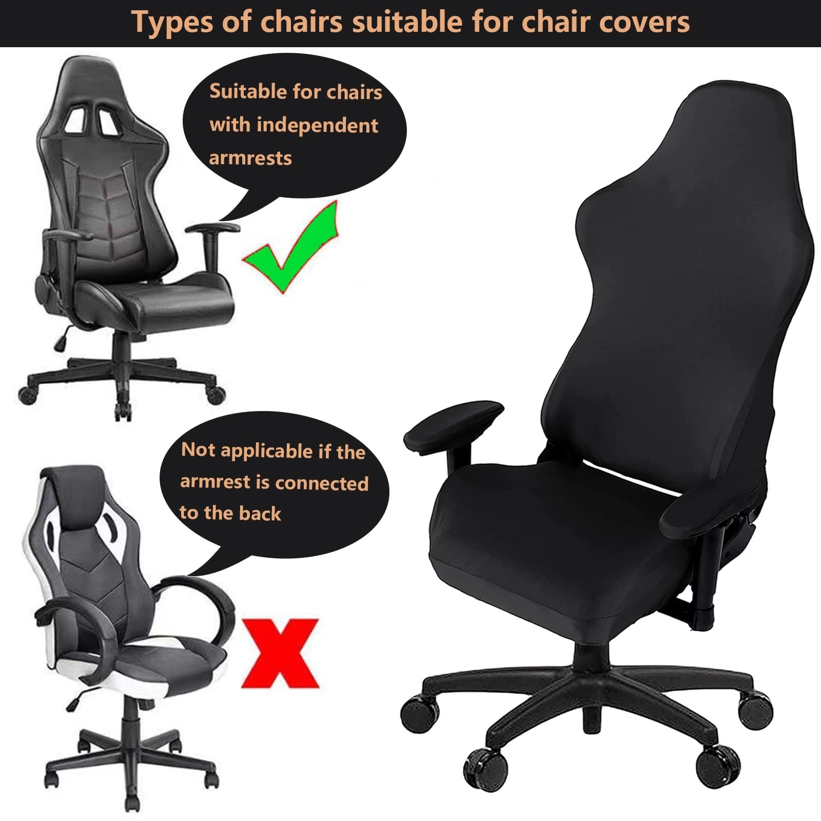 Premium Gaming Chair Cover - Stretchable & Washable Office Computer Chair Slipcover for Reclining Racing Gaming Chairs (Color: Black) - Perfect for Home Office, Gaming Setup & Esports Tournaments