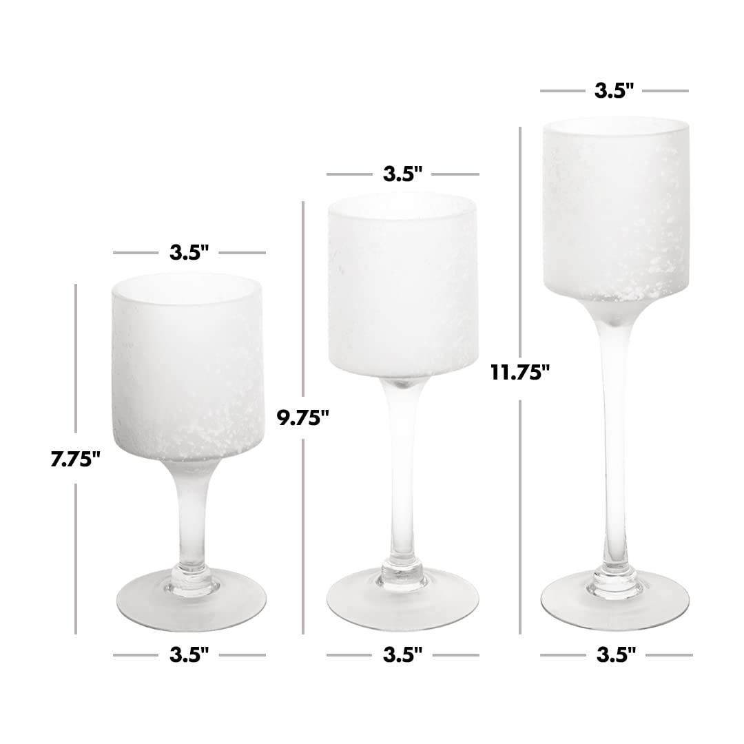 Koyal Wholesale Set of 3 Frosted White Glass Candle Holders - Long Stem Floating Candle Holders for Wedding Centerpieces, Christmas Decor & Home Table Decorations | Perfect for Romantic Dinners, Holiday Parties & Special Events