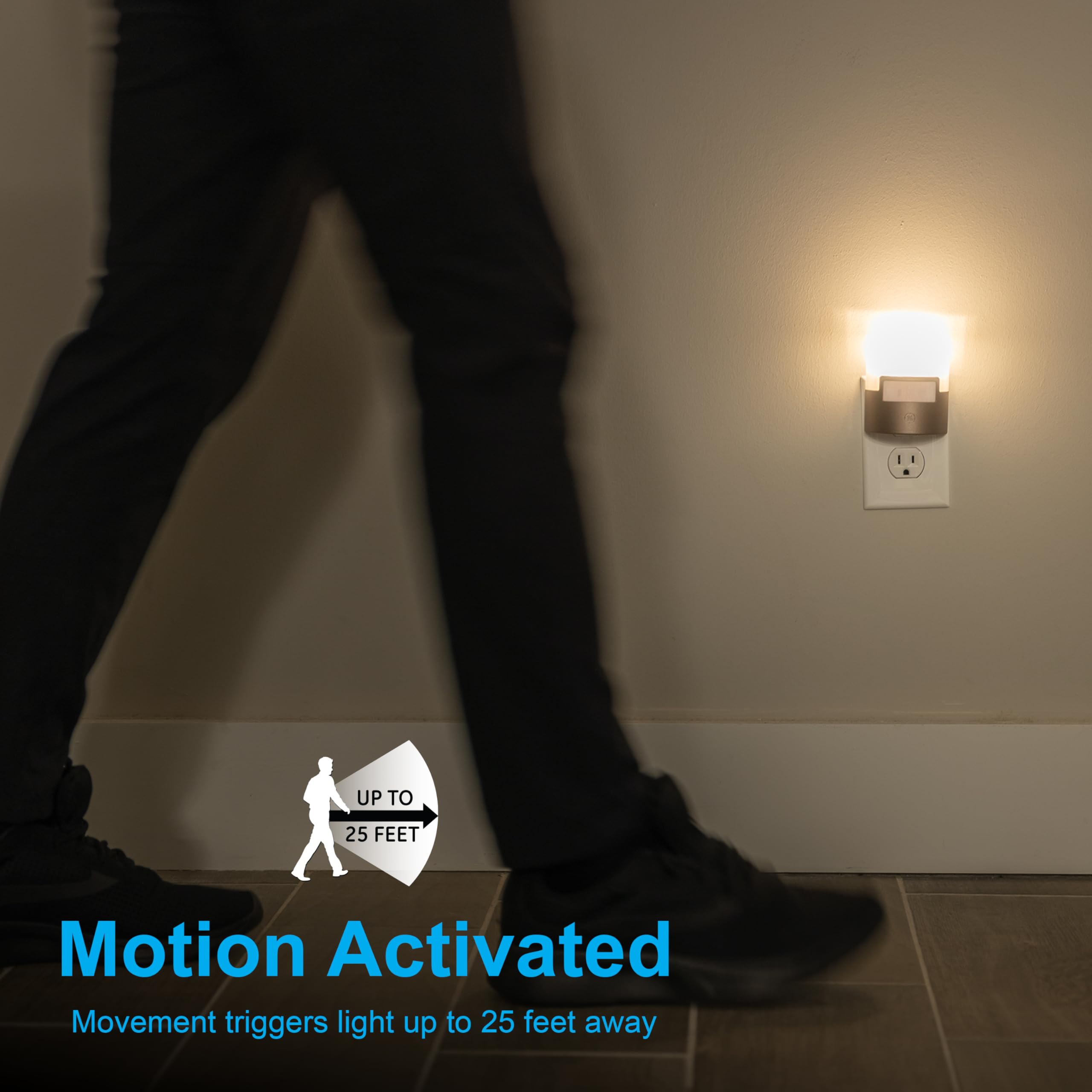 GE LED Motion Sensor Night Light - 40 Lumens Soft White Plug-in Wall Light, UL Certified & Energy Efficient - Perfect for Bedroom, Bathroom, Kitchen, Hallway (Bronze, 1 Pack) | Night Light for Kids, Adults, Seniors & Home Safety
