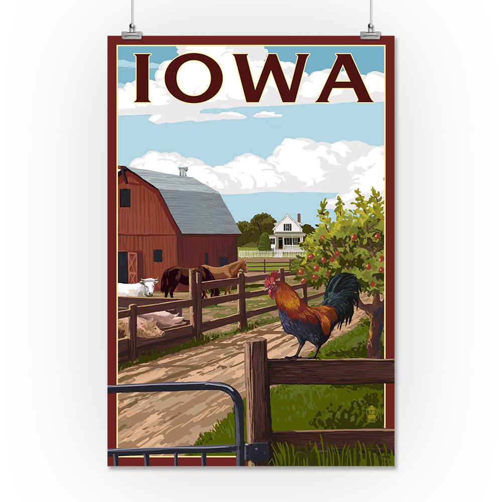 Lantern Press 16x24 Inch Giclee Print - Iowa Barnyard Scene Wall Art | Farmhouse Decor, Country Living Room, Rustic Home Office Decoration