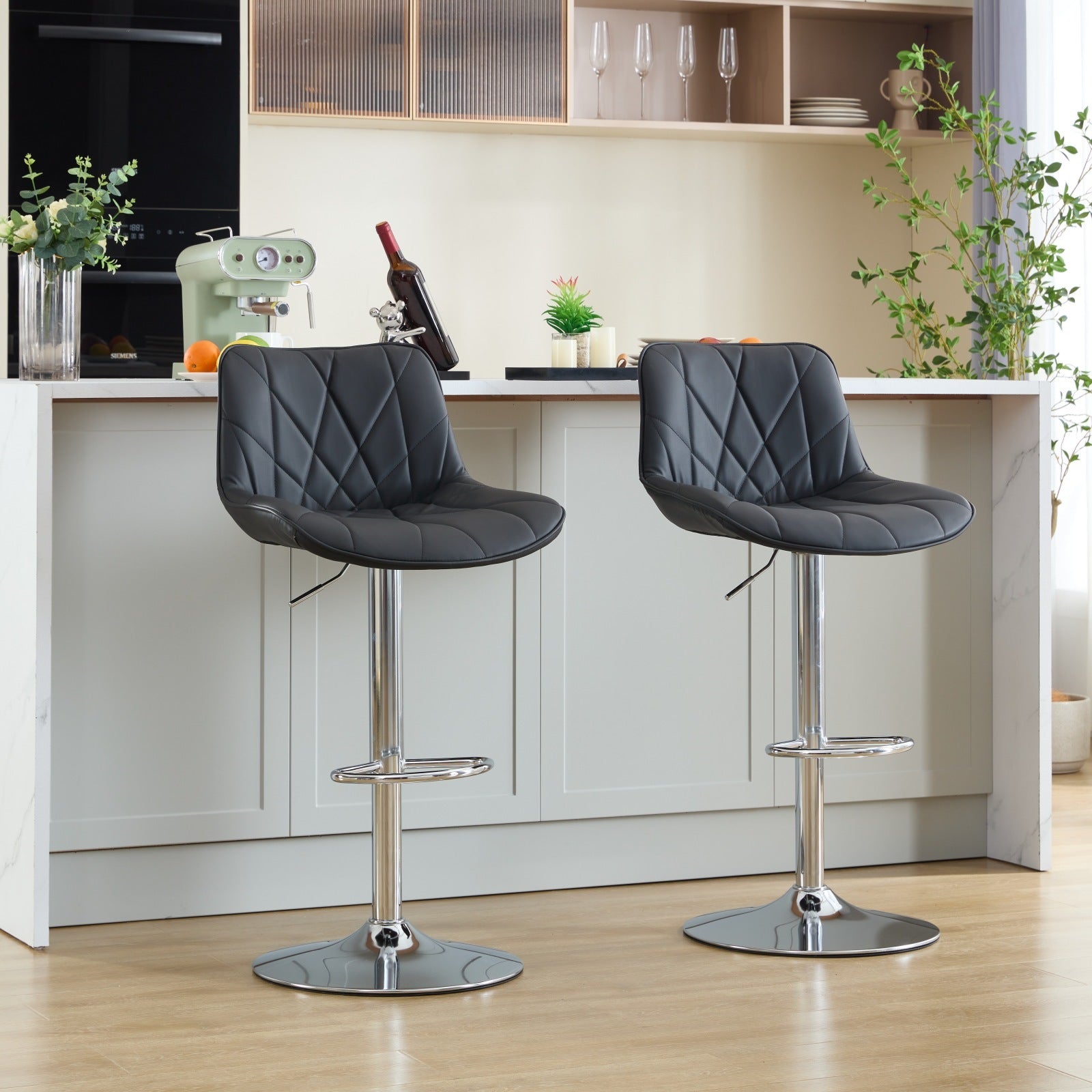 Adjustable Swivel Counter Height Bar Stools Set of 2 - Modern Kitchen Island Barstools with Back Support, Black - Perfect for Breakfast Nooks, Home Bars & Dining Areas