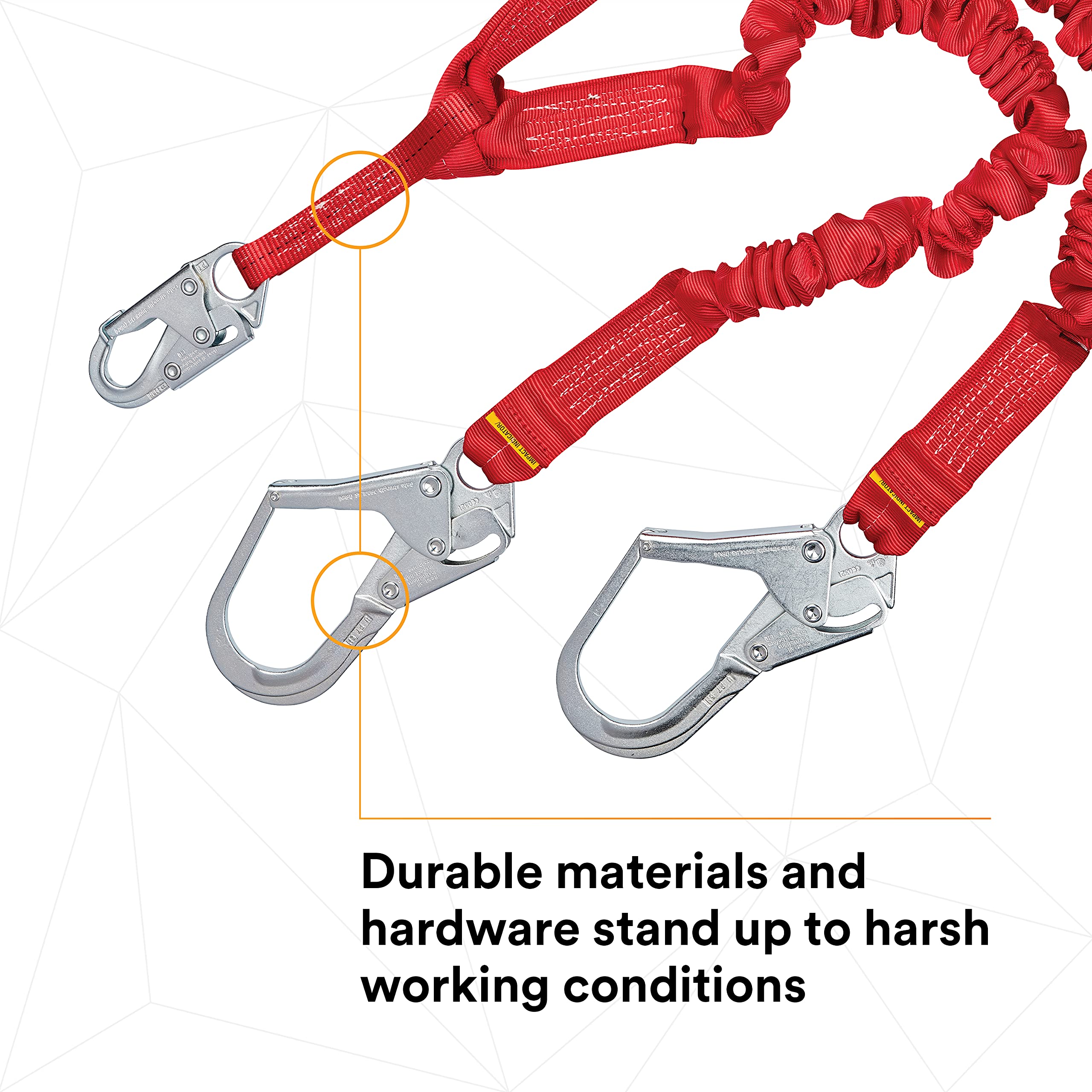 3M Protecta PRO 1340161 6-Foot Elastic Shock Absorbing Safety Lanyard with Snap Hook & Steel Rebar Hooks - 310 lb Capacity, Red - Ideal for Construction, Roofing & Fall Protection Work