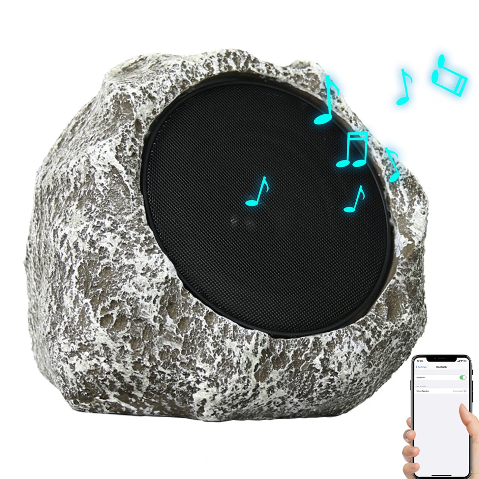 LAANCOO 9X7X7'' Solar-Powered Waterproof Outdoor Rock Speakers - Wireless USB Rechargeable for Garden, Patio, Villa, Park, Camping, Poolside, and Backyard Entertainment