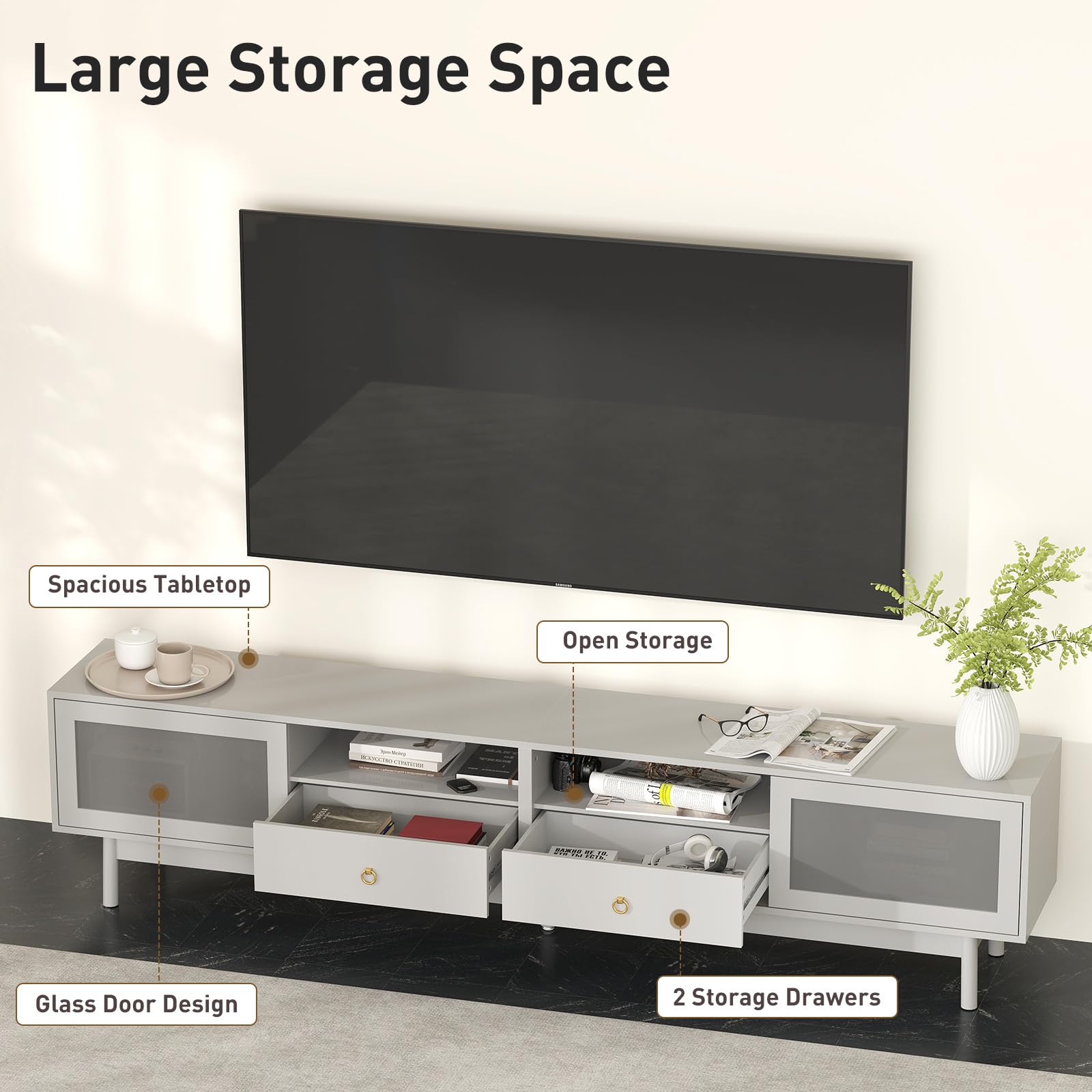 Modern Grey TV Stand for 80 Inch TV - 86.6
