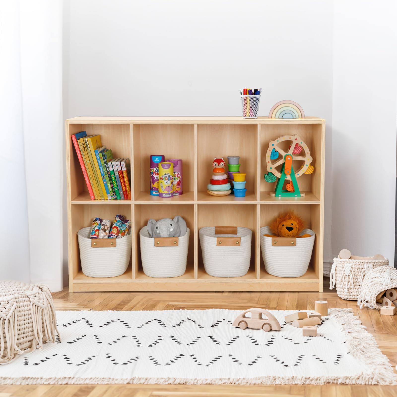 8-Compartment Wooden Storage Cabinet Backpack - Kids Toy Organizer & Bookshelf for Classroom, Playroom, Kindergarten, Living Room, Office - Perfect for Home Organization and Child-Friendly Storage Solutions
