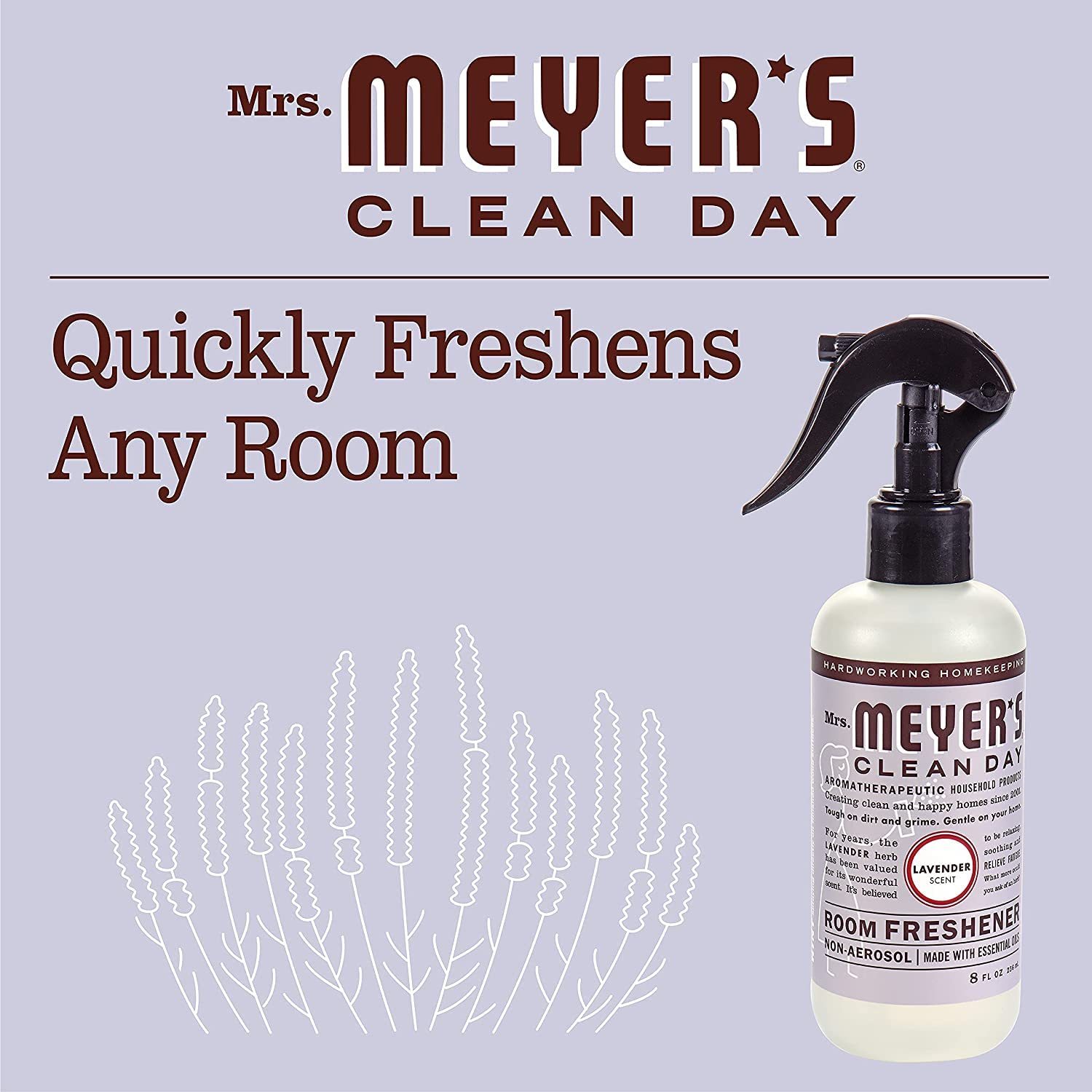 Mrs. Meyer's Clean Day Lavender Room Freshener Spray - 8 Fl Oz (Pack of 6) | Natural Air Freshener for Home, Bathroom & Bedroom | Refreshing Scent for Daily Use