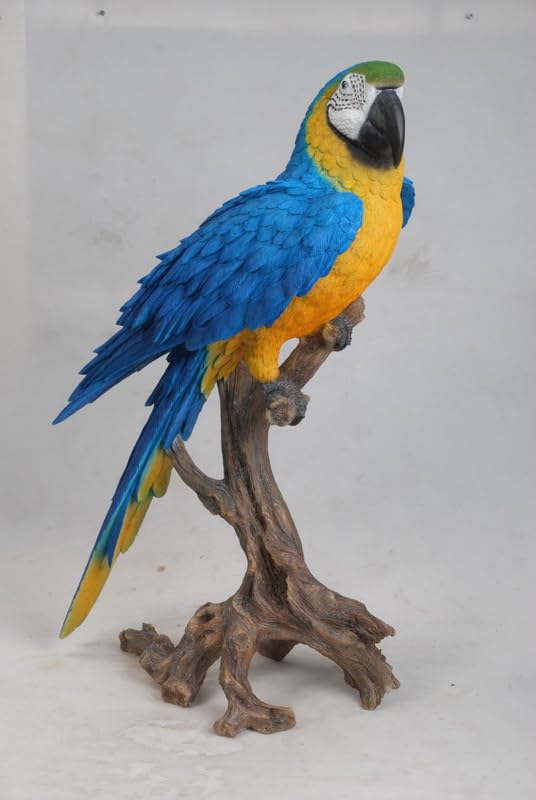 Hi-Line Gift Ltd. Large Macaw Scarlet Statue - Vibrant Blue & Yellow Parrot Figurine for Home Decor, Garden, or Office Display
