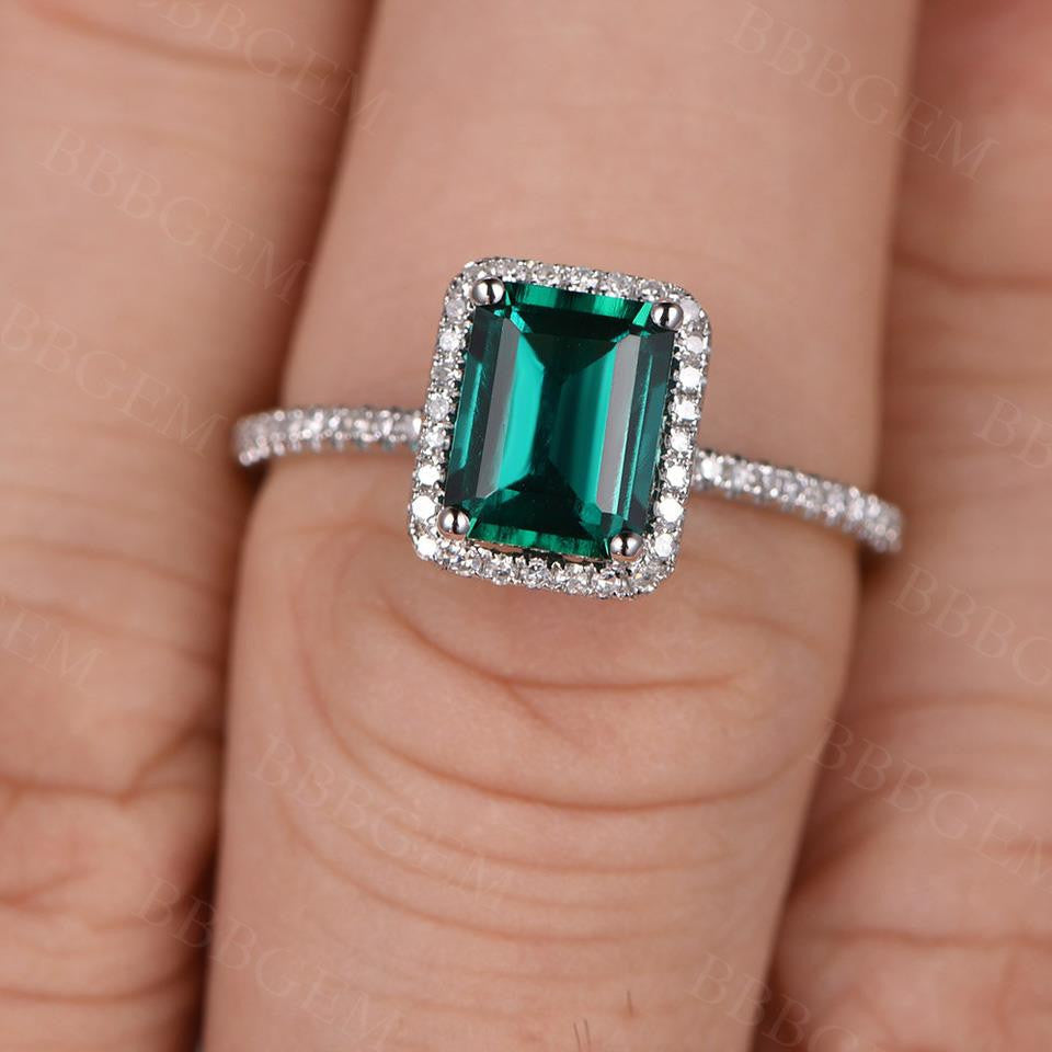 4CT Emerald Cut Emerald Engagement Ring in Rose Gold with Halo Diamonds - Perfect for Wedding, Proposal & Anniversary Gifts
